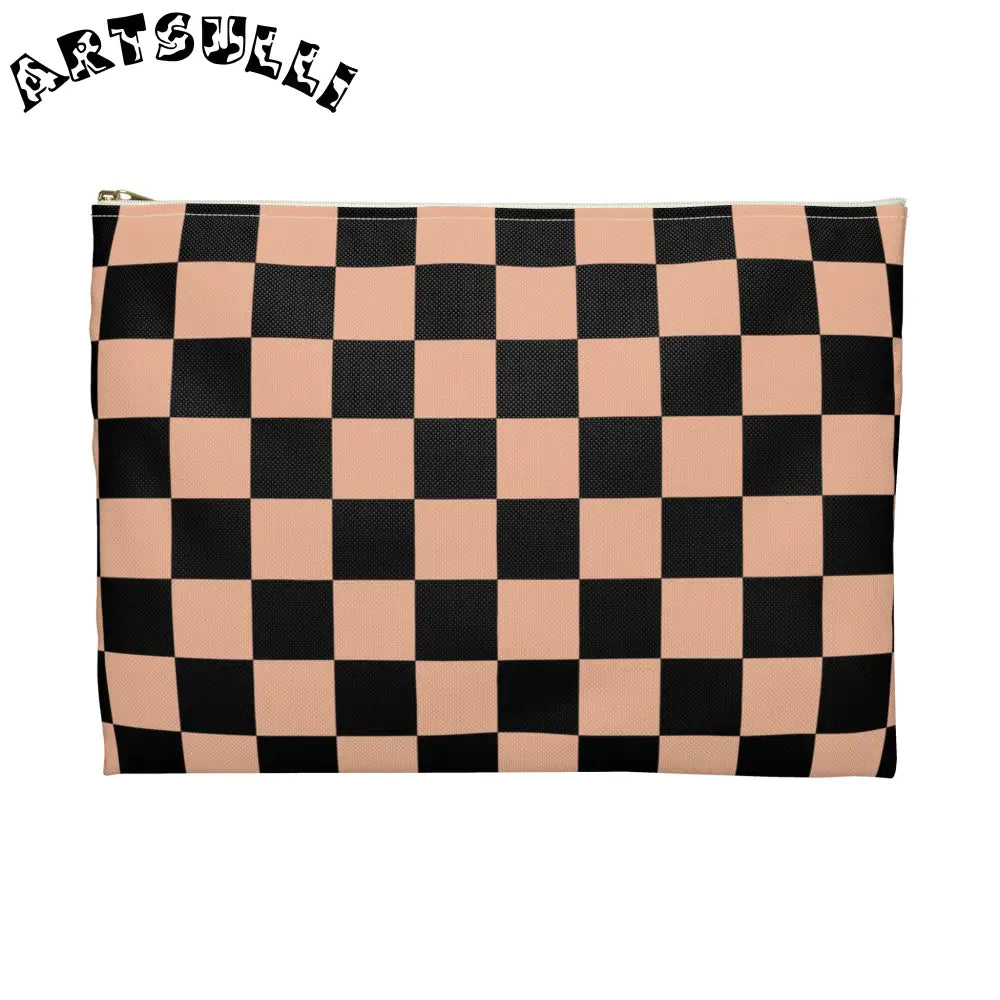 JAKKOUTTHEBXX Checkerboard Soft Orange and Black Accessory Pouch