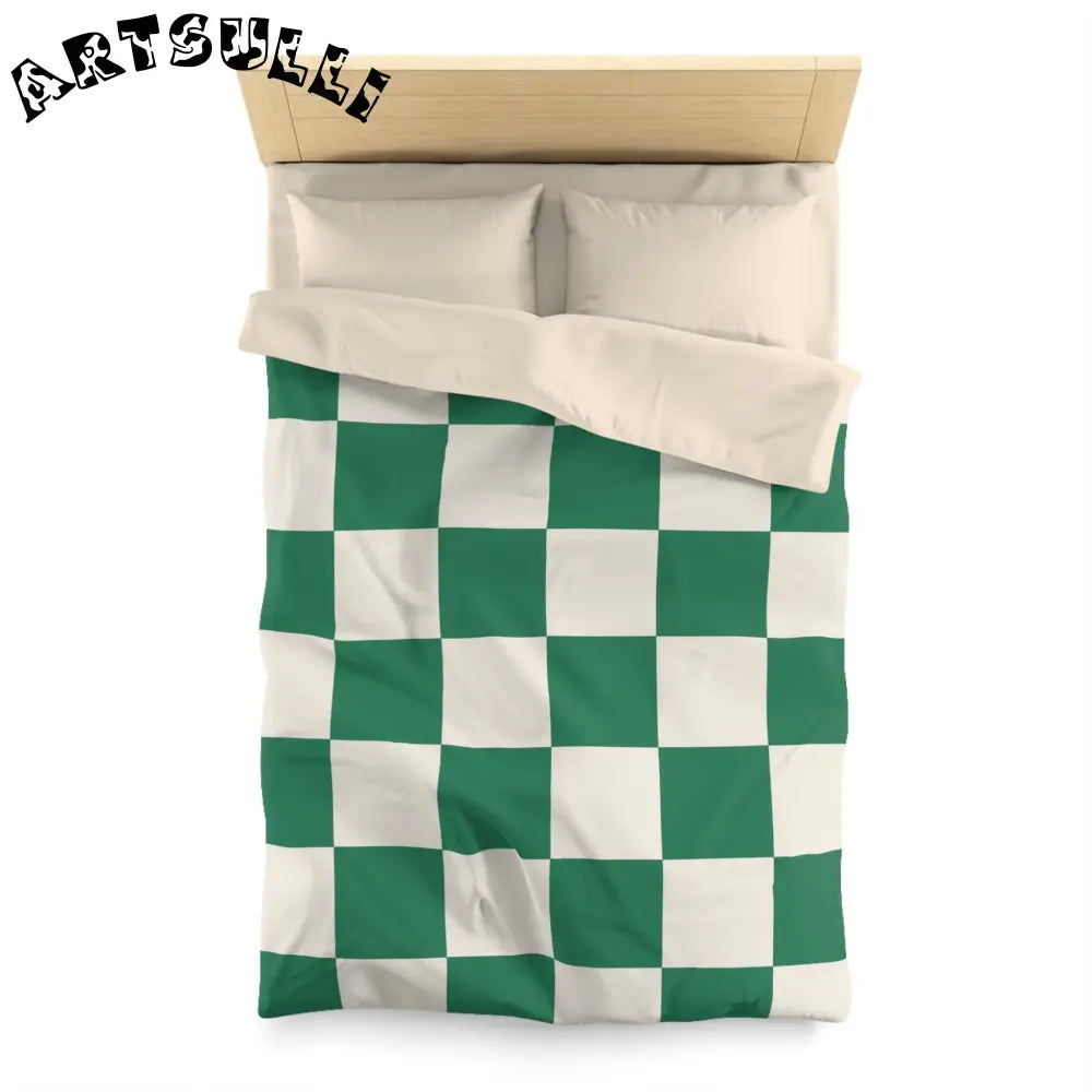 JAKKOUTTHEBXX Checkerboard Dark Green Microfiber Duvet Cover