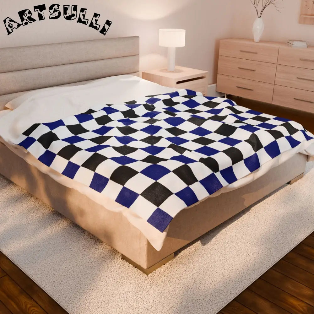 JAKKOUTTHEBXX Checkerboard Blue White and Black Velveteen Plush