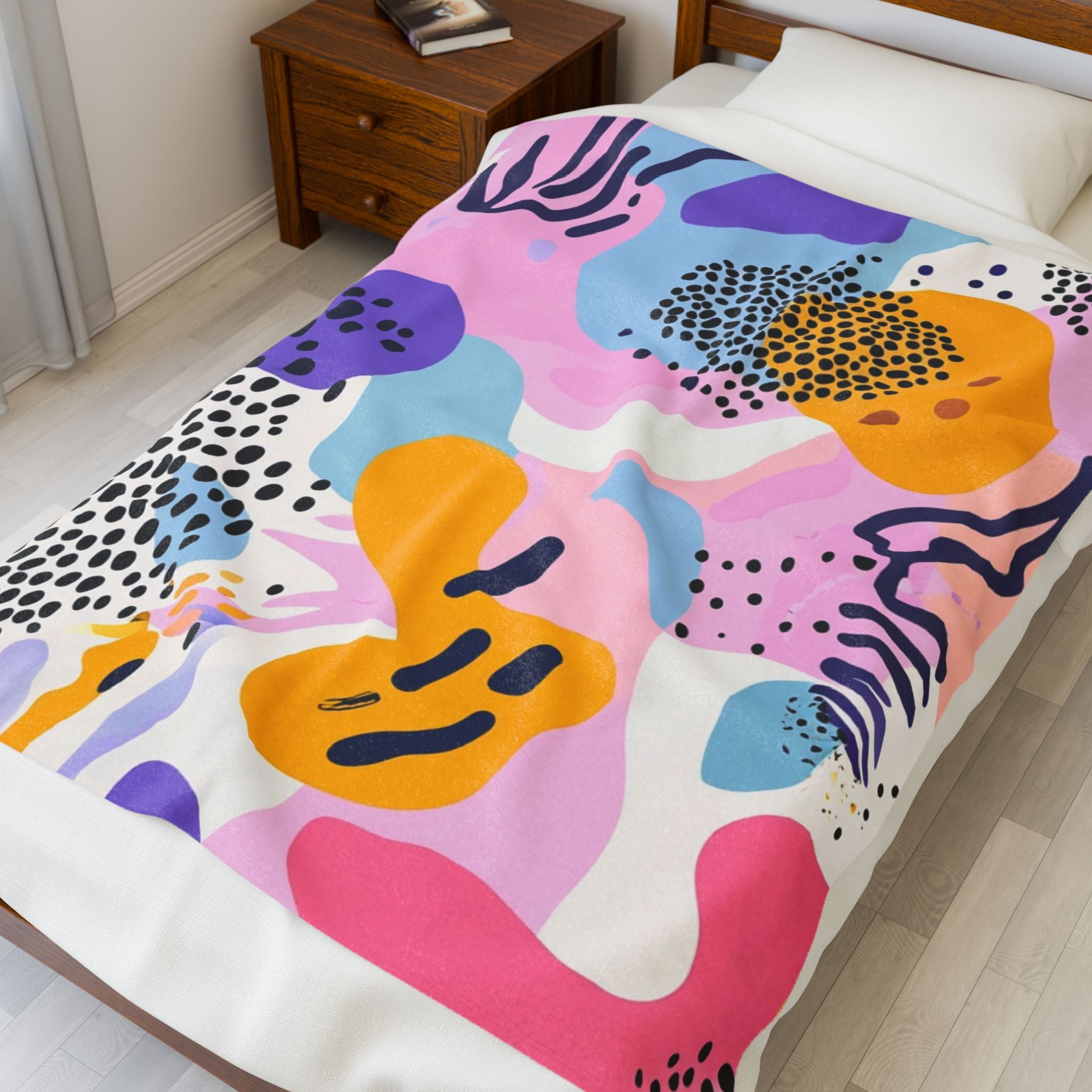 Colorful Abstract Dots and Shapes II Velveteen Plush Blanket, Artsulli - Art is Long, Life is Short, All Over Prints, , , , , , , 