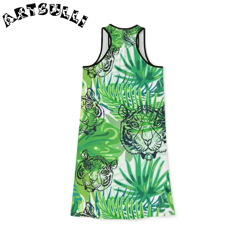 JAKKOUTTHEBXX Tropical Jungle Tigers Green Women’s Racerback Dress