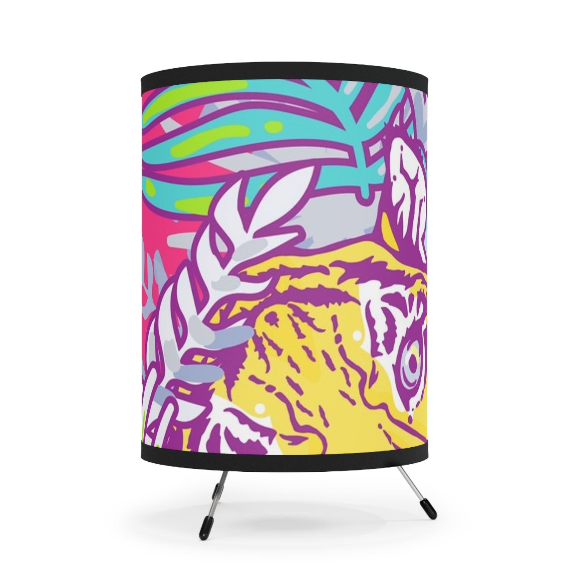 Tropical Floral Tigers Torquise and Purple Tripod Lamp with High-Res Printed Shade, US\CA plug, Artsulli - Art is Long, Life is Short, Home Decor, , , , , , , 