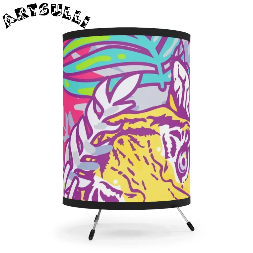 JAKKOUTTHEBXX Tropical Floral Tigers Torquise and Purple Tripod Lamp