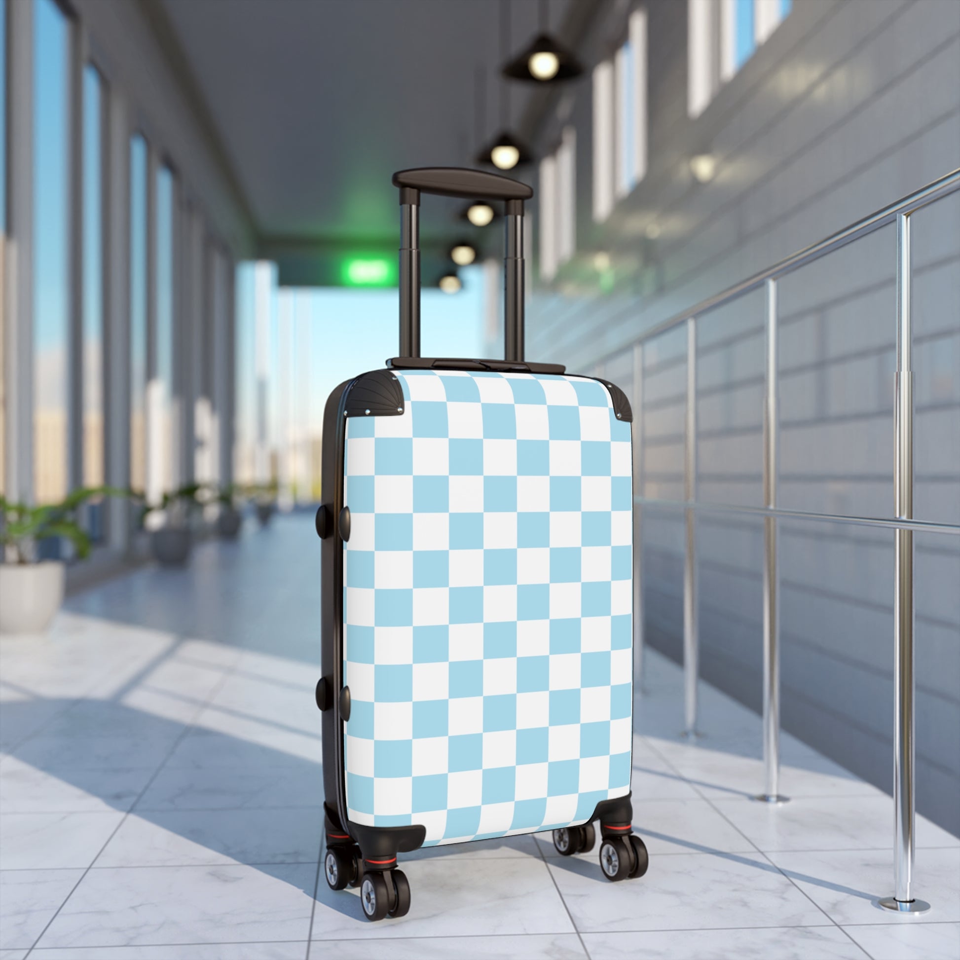 Checkerboard Sky Blue Suitcase, Artsulli - Art is Long, Life is Short, Bags, , , , , , , 