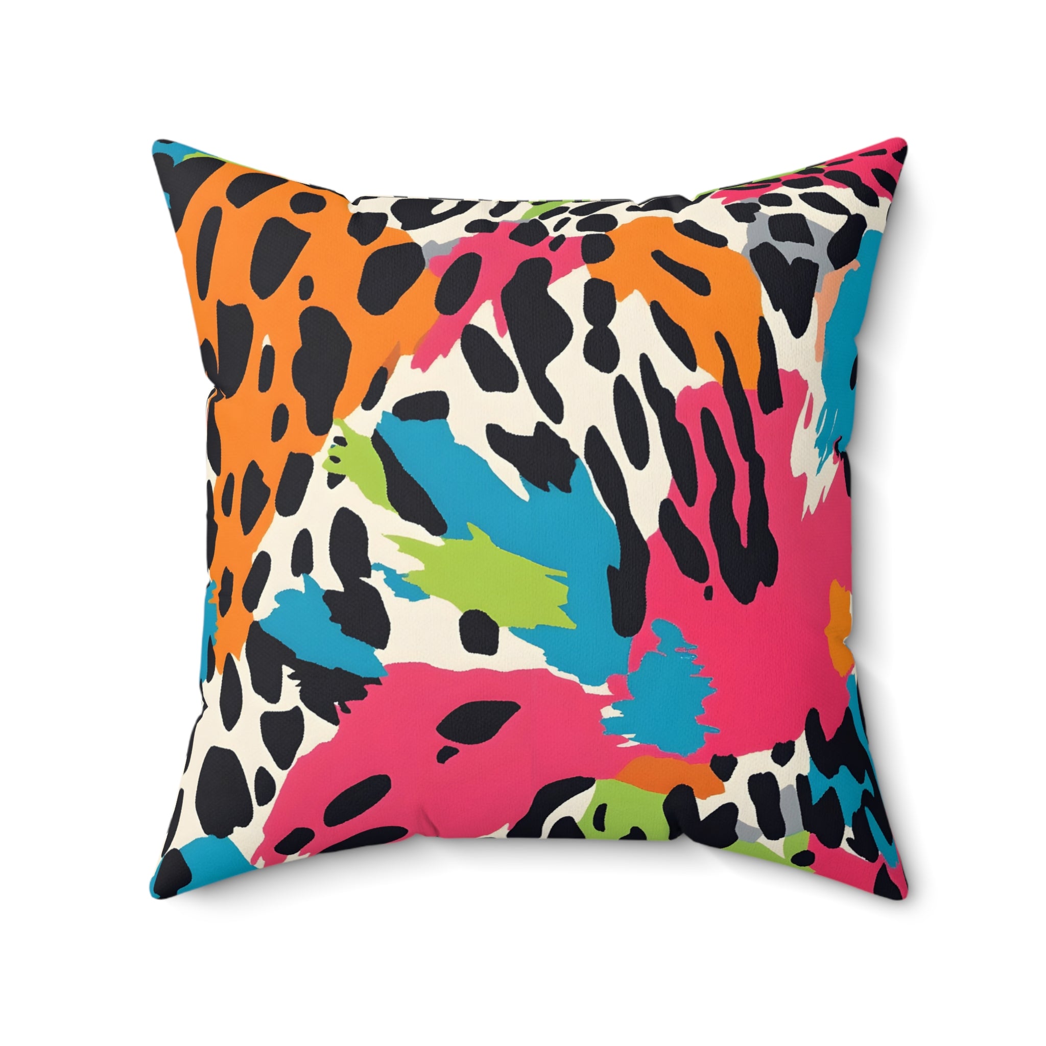 Wild Brush Strokes x Animal Print Multi-Color Spun Polyester Square Pillow, Artsulli - Art is Long, Life is Short, Home Decor, Size, 20" × 20", , , , , 33892331608604157659