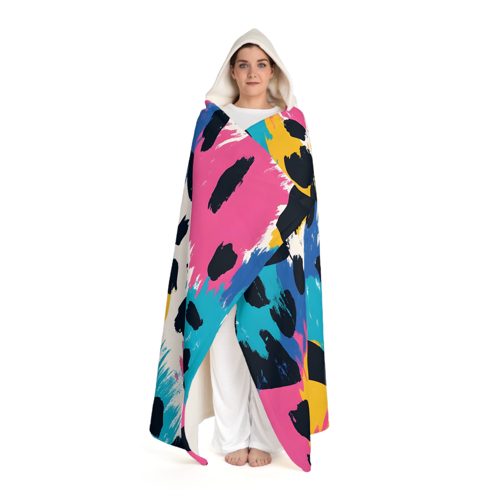 Leopard Print x Paint Brush Strokes Multi-Color Hooded Sherpa Fleece Blanket, Artsulli - Art is Long, Life is Short, All Over Prints, , , , , , , 