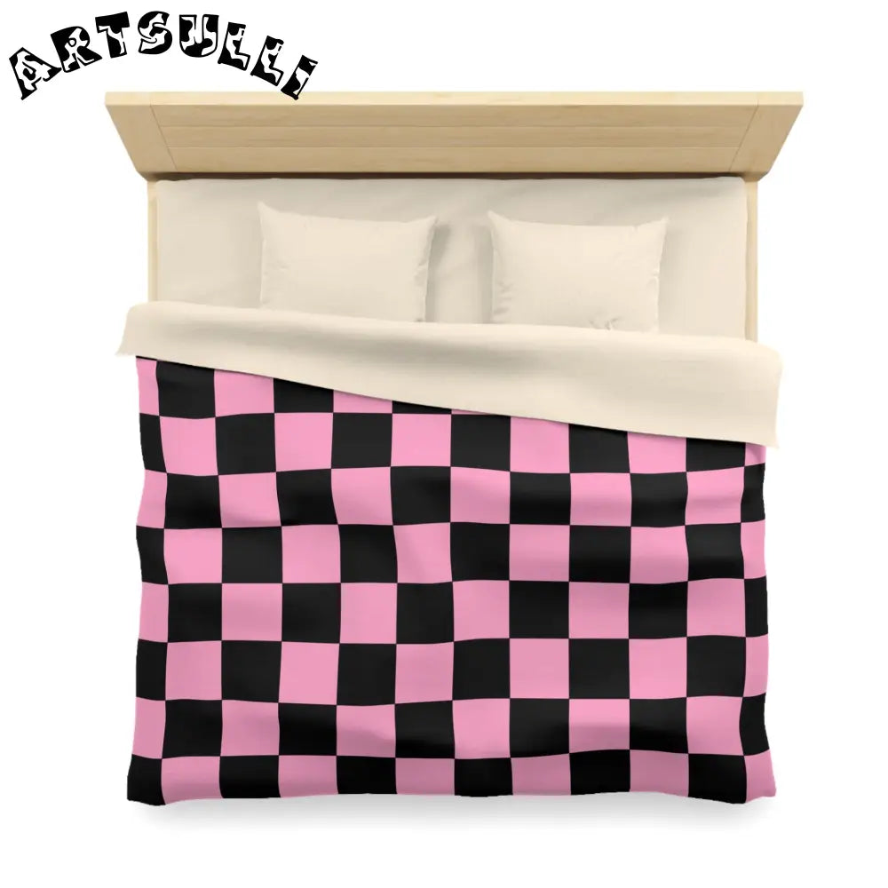 JAKKOUTTHEBXX Checkerboard Black and Pink Microfiber Duvet Cover