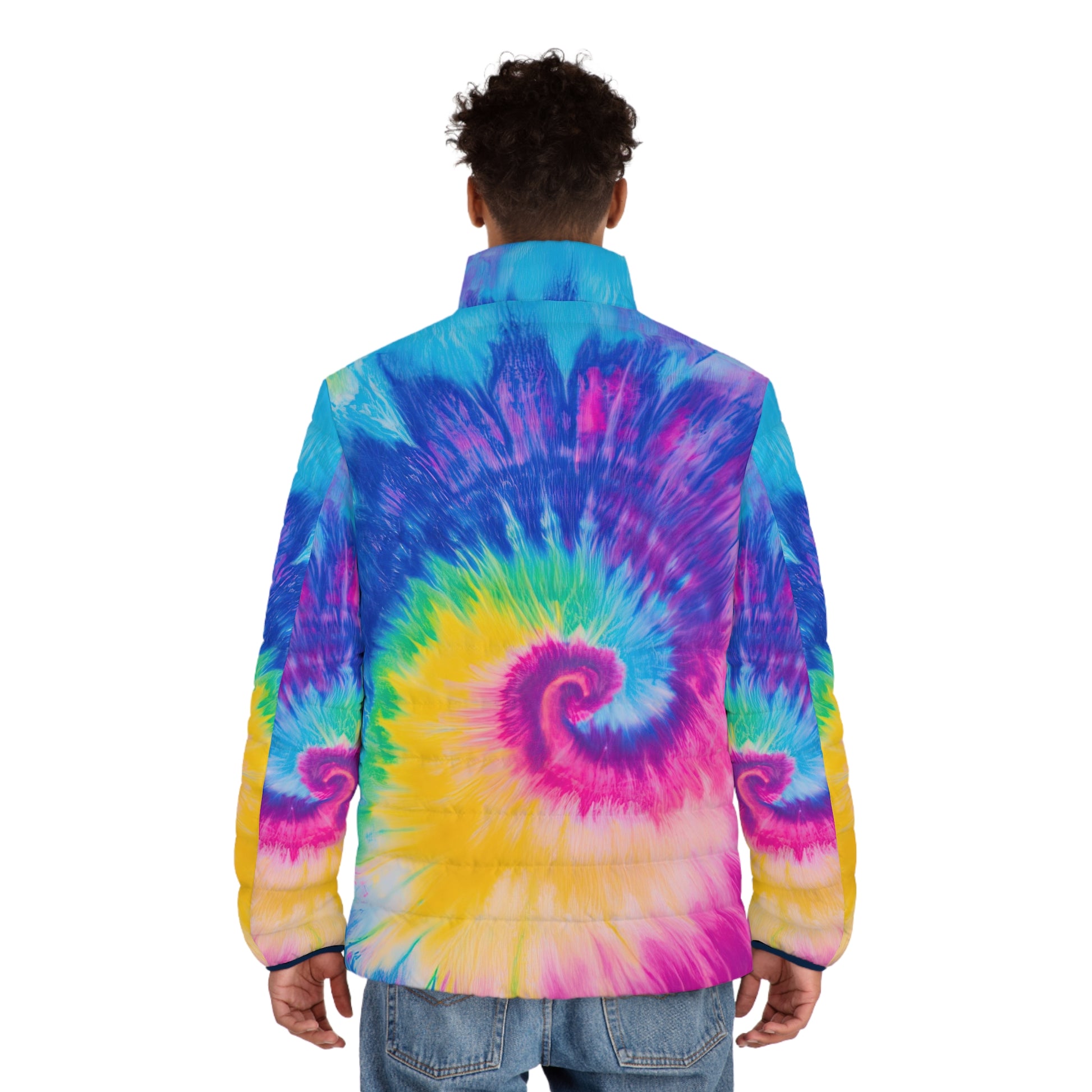 Psychedelic Tie Dye Men's Puffer Jacket (AOP), Artsulli - Art is Long, Life is Short, All Over Prints, , , , , , , 