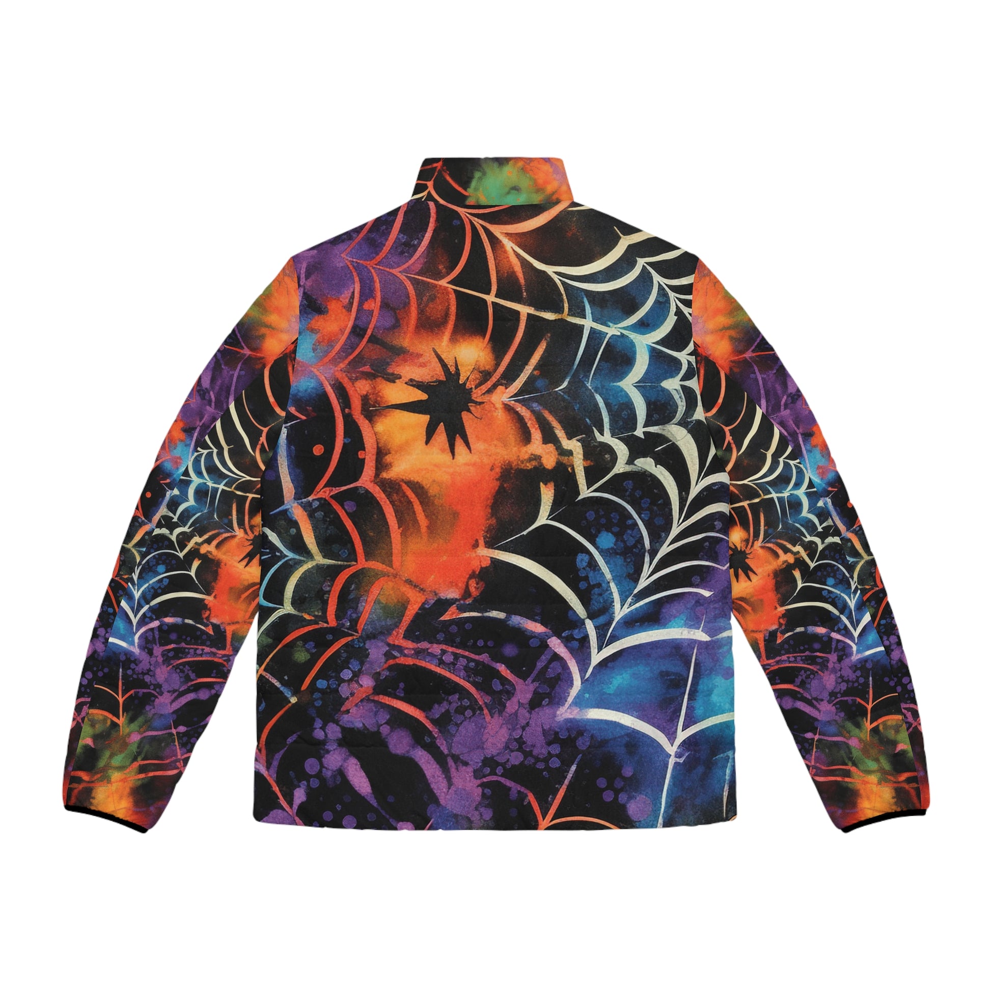 Spider Web Tie Dye Men's Puffer Jacket (AOP), Artsulli - Art is Long, Life is Short, All Over Prints, , , , , , , 