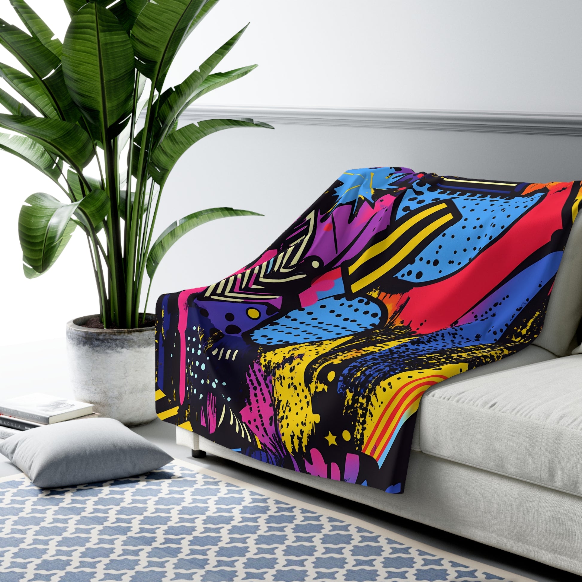 Retro Riot 80s Graffiti Stars Sherpa Fleece Blanket, Artsulli - Art is Long, Life is Short, Home Decor, , , , , , , 