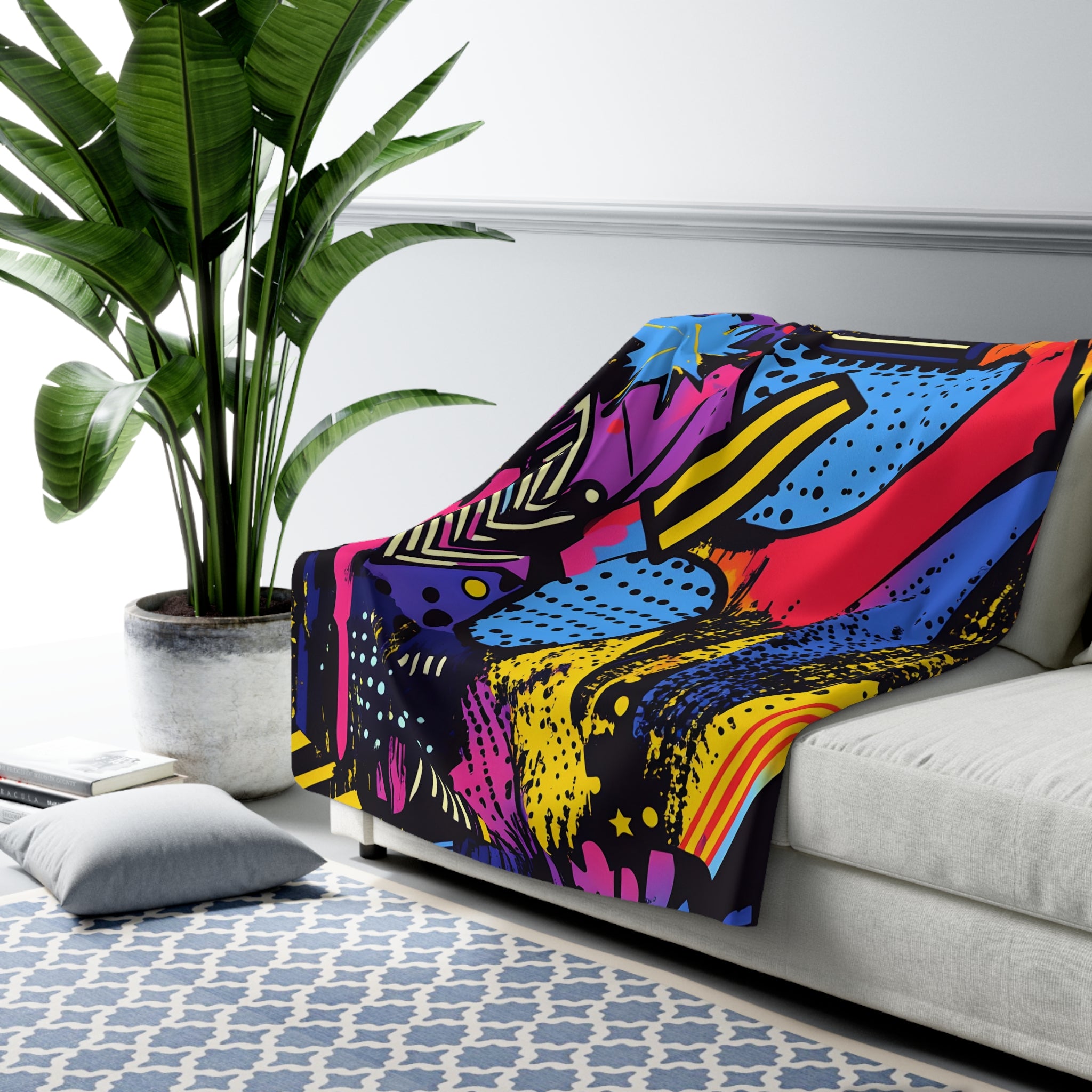 Retro Riot 80s Graffiti Stars Sherpa Fleece Blanket, Artsulli - Art is Long, Life is Short, Home Decor, , , , , , , 