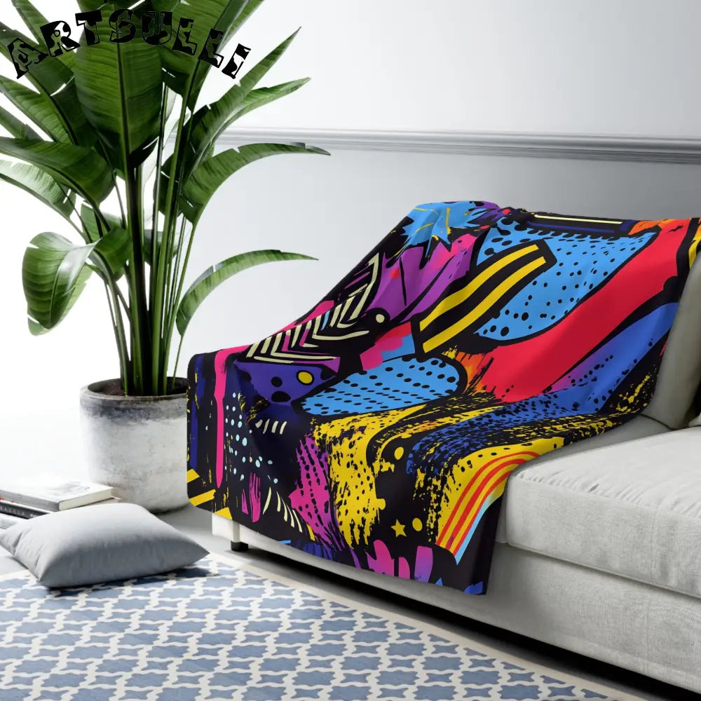 JAKKOUTTHEBXX Retro Riot 80s Graffiti Stars Sherpa Fleece Blanket