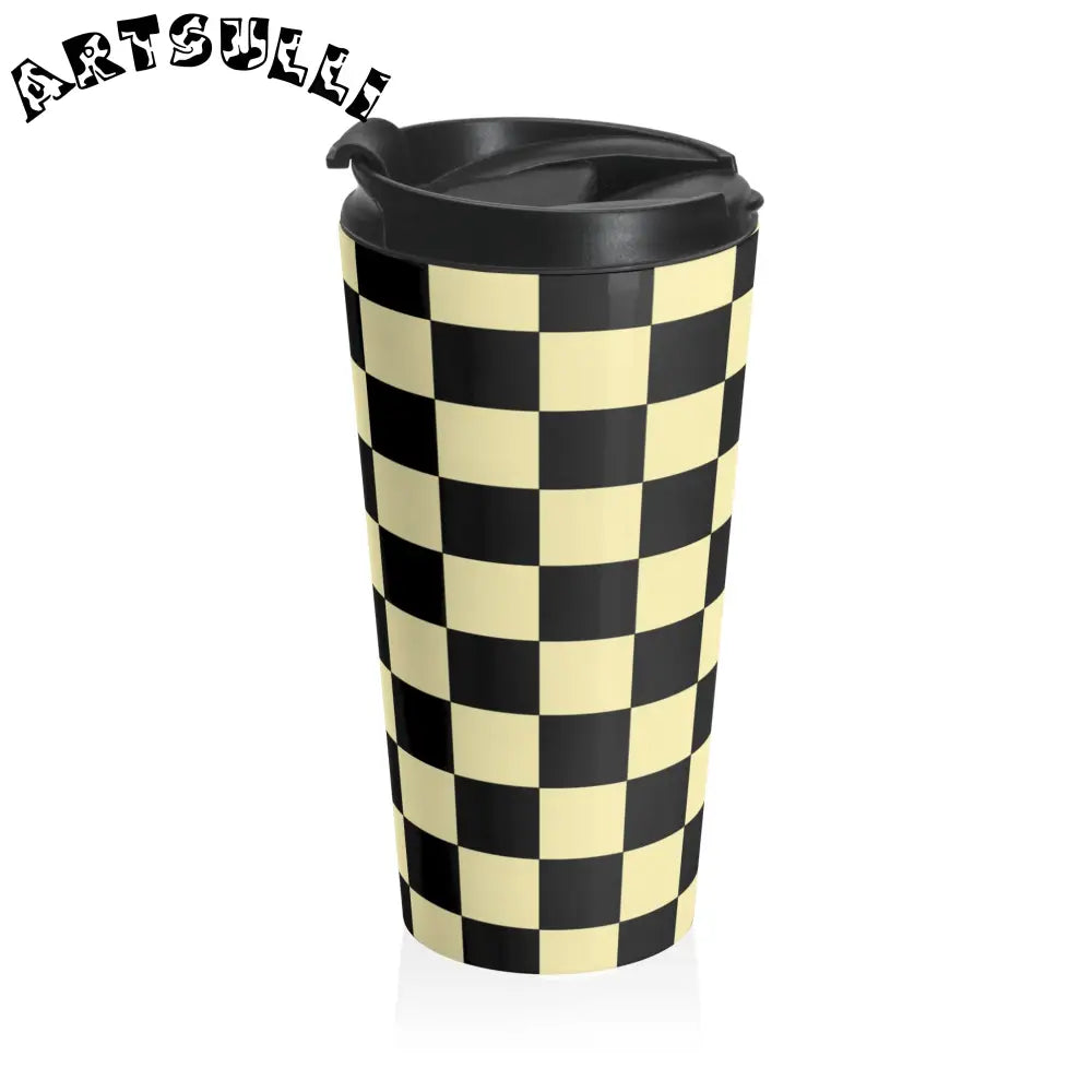 JAKKOUTTHEBXX Checkerboard Black and Yellow Stainless Steel Travel