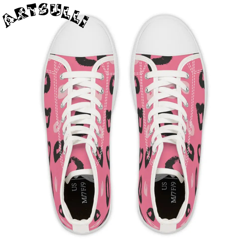 JAKKOUTTHEBXX Pink Leopard Canvas Womens High Top Sneakers 2025
