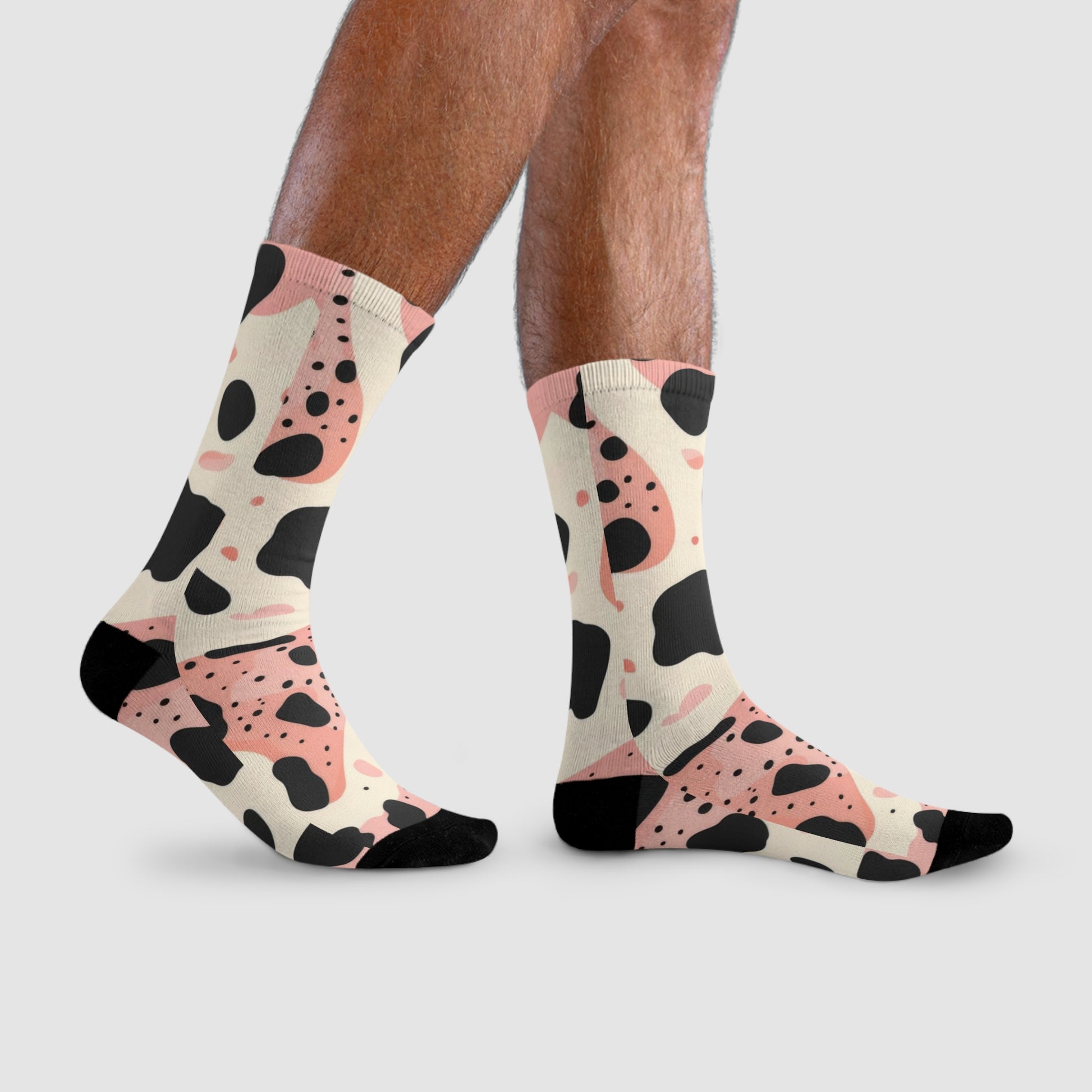 Organic Cow Print Cream and Pink Sublimation Crew Socks (EU), Artsulli - Art is Long, Life is Short, All Over Prints, , , , , , , 