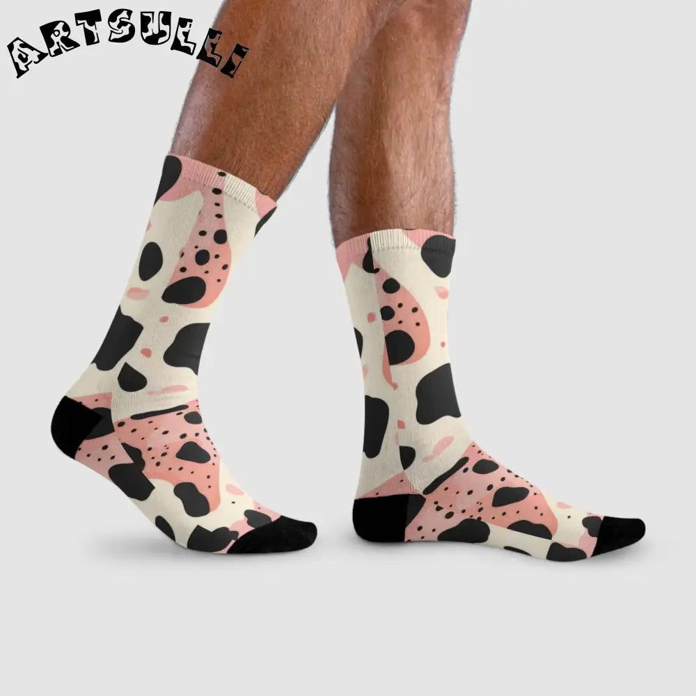 JAKKOUTTHEBXX Pink Cow Print Sublimation Crew Socks 2025