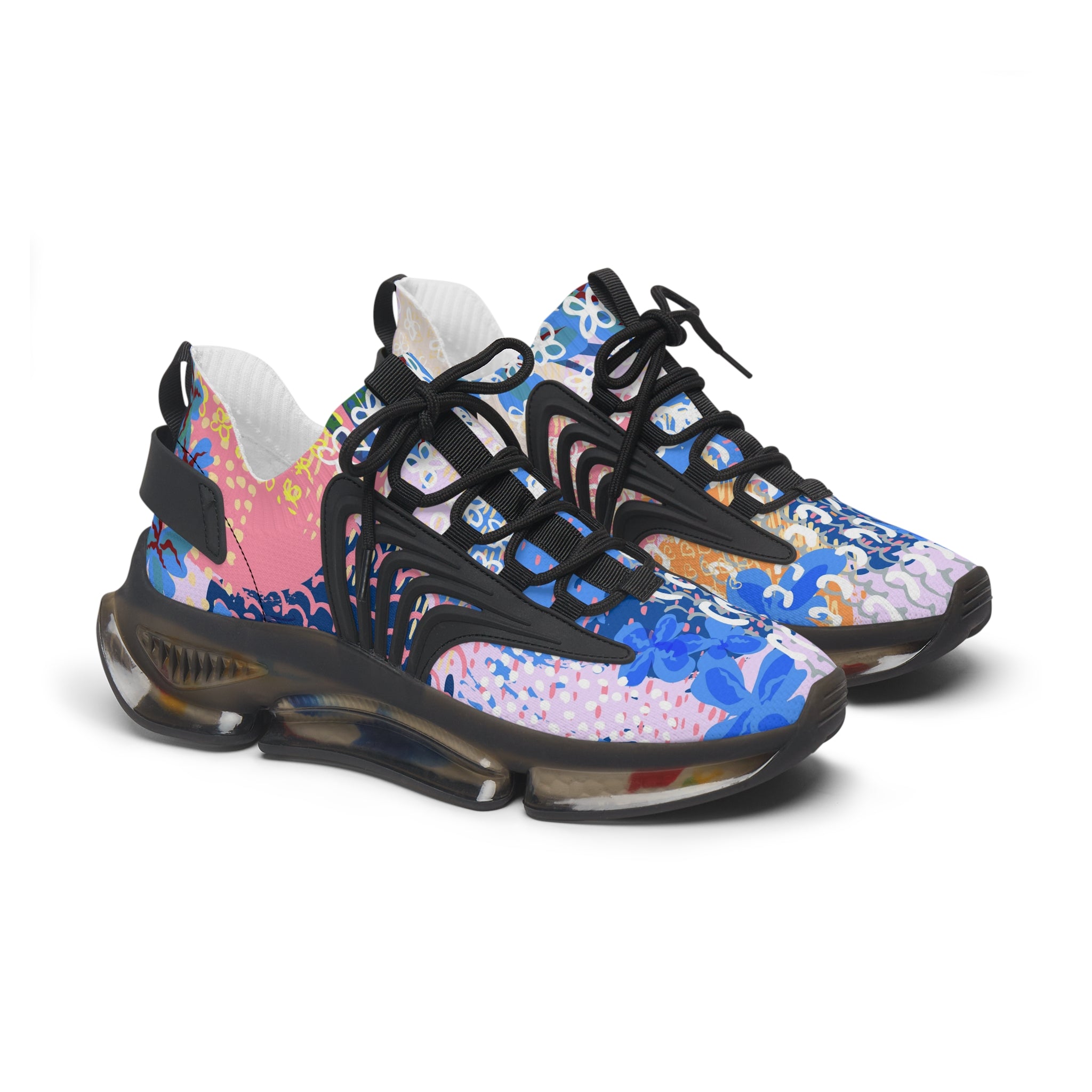 Flowers x Doodles x Hearts Multi-Color Women's Mesh Sneakers, Artsulli - Art is Long, Life is Short, Shoes, Color, Black sole, Size, US 5.5, , , 26790130782810885422
