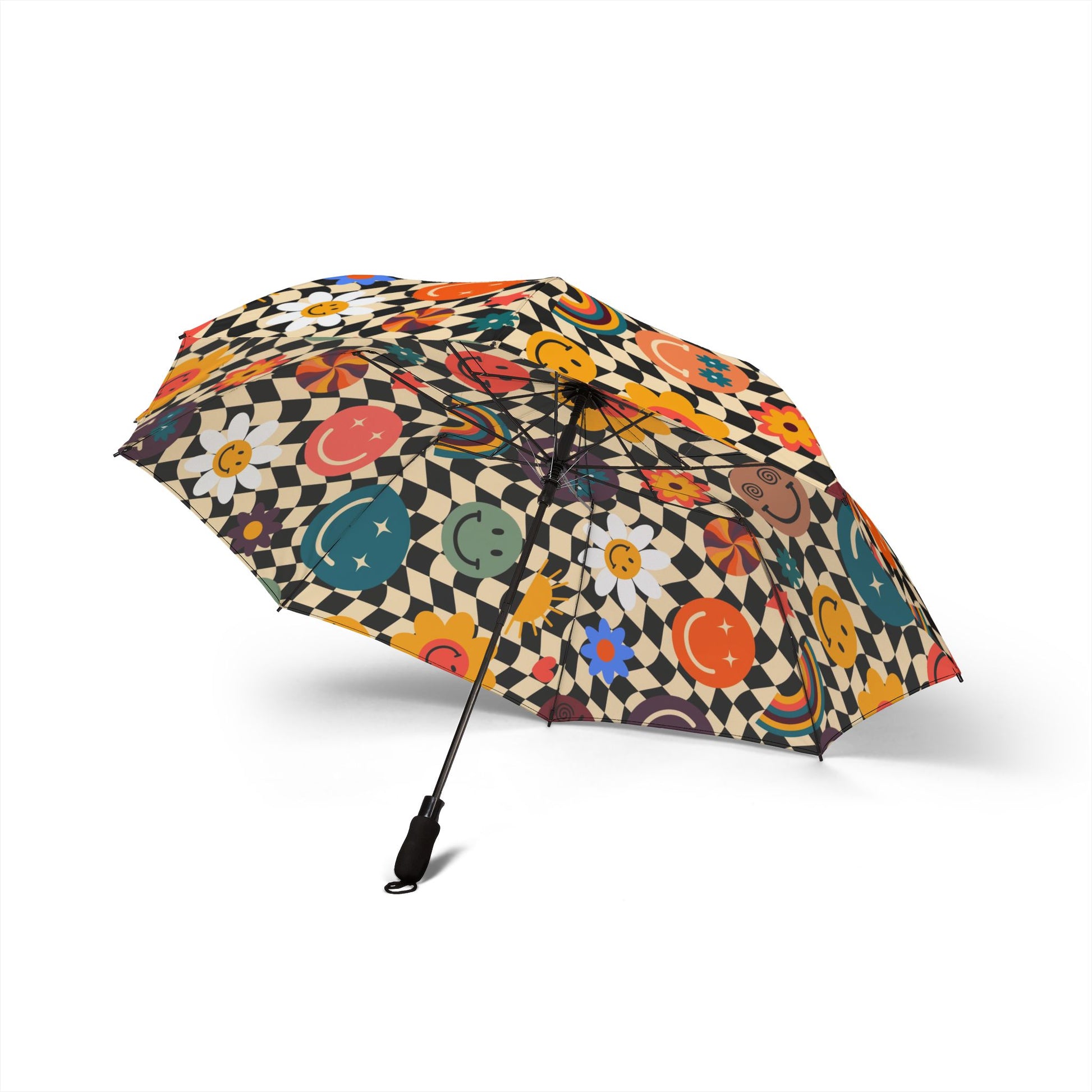 Trippy x Wavy Checkerboard x Smiley Face x Rainbow x Flowers II Multi-Color Semi-Automatic Foldable Umbrella, Artsulli - Art is Long, Life is Short, Accessories, , , , , , , 