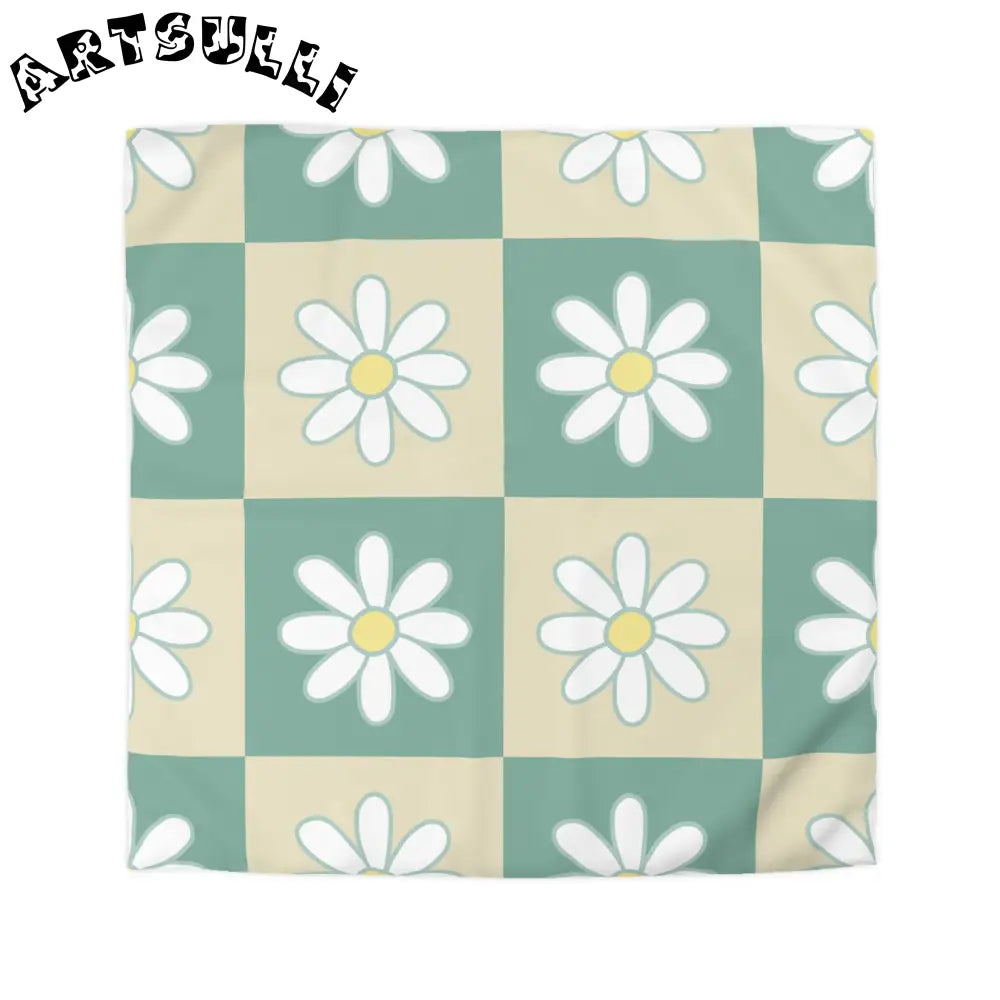JAKKOUTTHEBXX Retro Daisy Checkerboard Green and Tan Microfiber