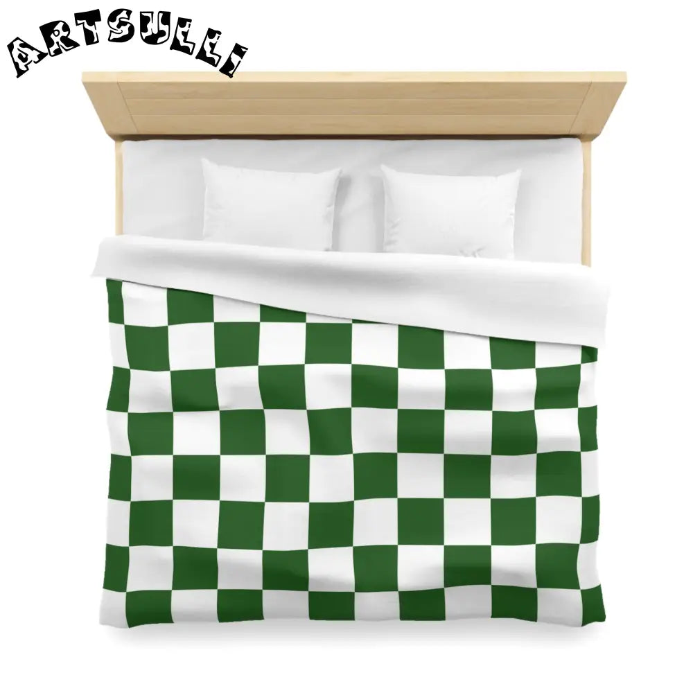 JAKKOUTTHEBXX Checkerboard White and Dark Green Microfiber Duvet