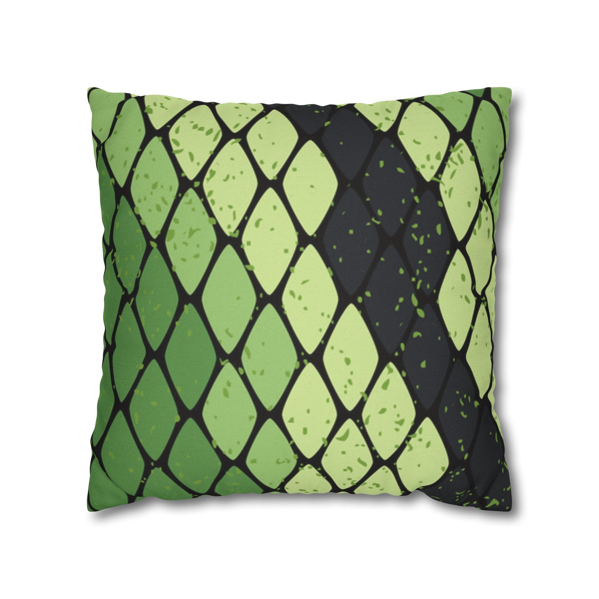 Snake Skin Green and Black Spun Polyester Square Pillowcase, Artsulli - Art is Long, Life is Short, Home Decor, Size, 18" × 18", , , , , 11221690126660