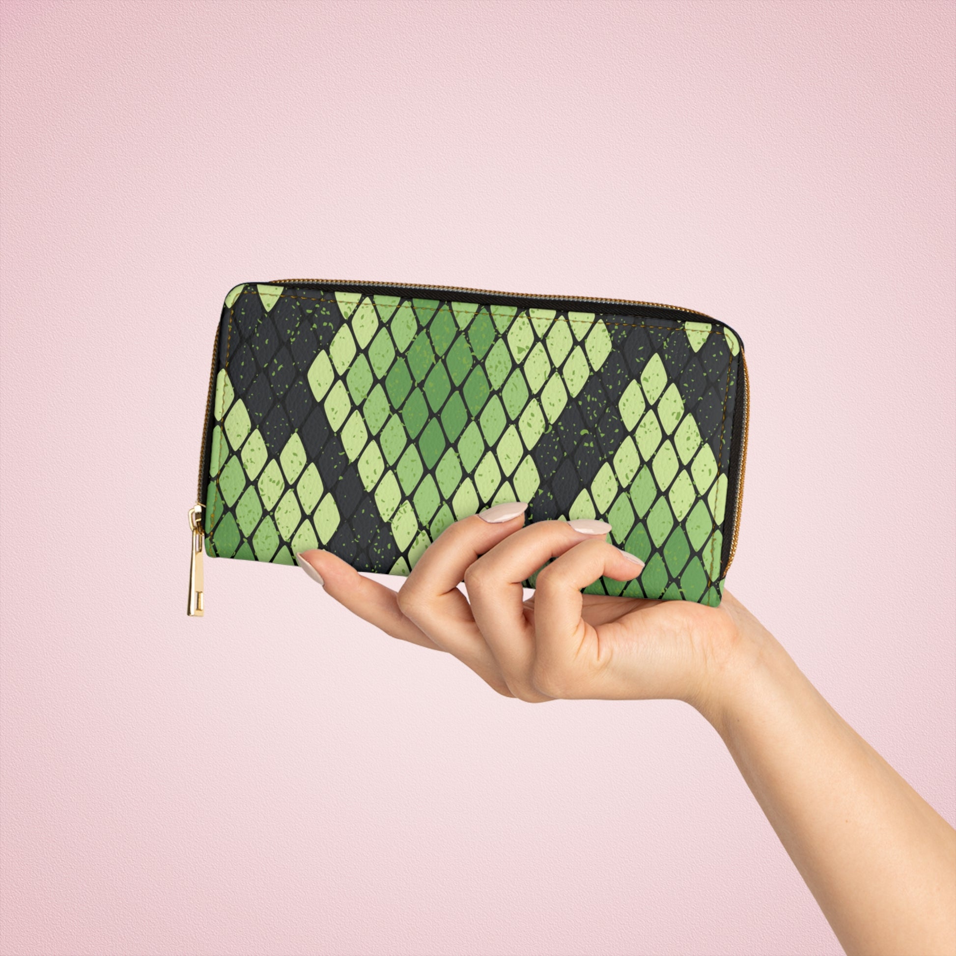 Snake Skin Green and Black Zipper Wallet, Artsulli - Art is Long, Life is Short, Accessories, , , , , , , 