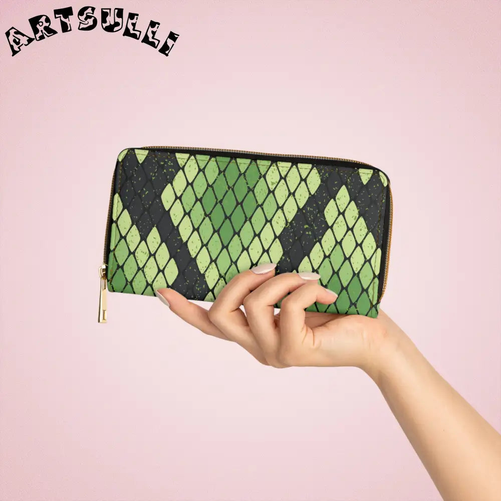 JAKKOUTTHEBXX Snake Skin Green and Black Zipper Wallet JAKKOUTTHEBXX