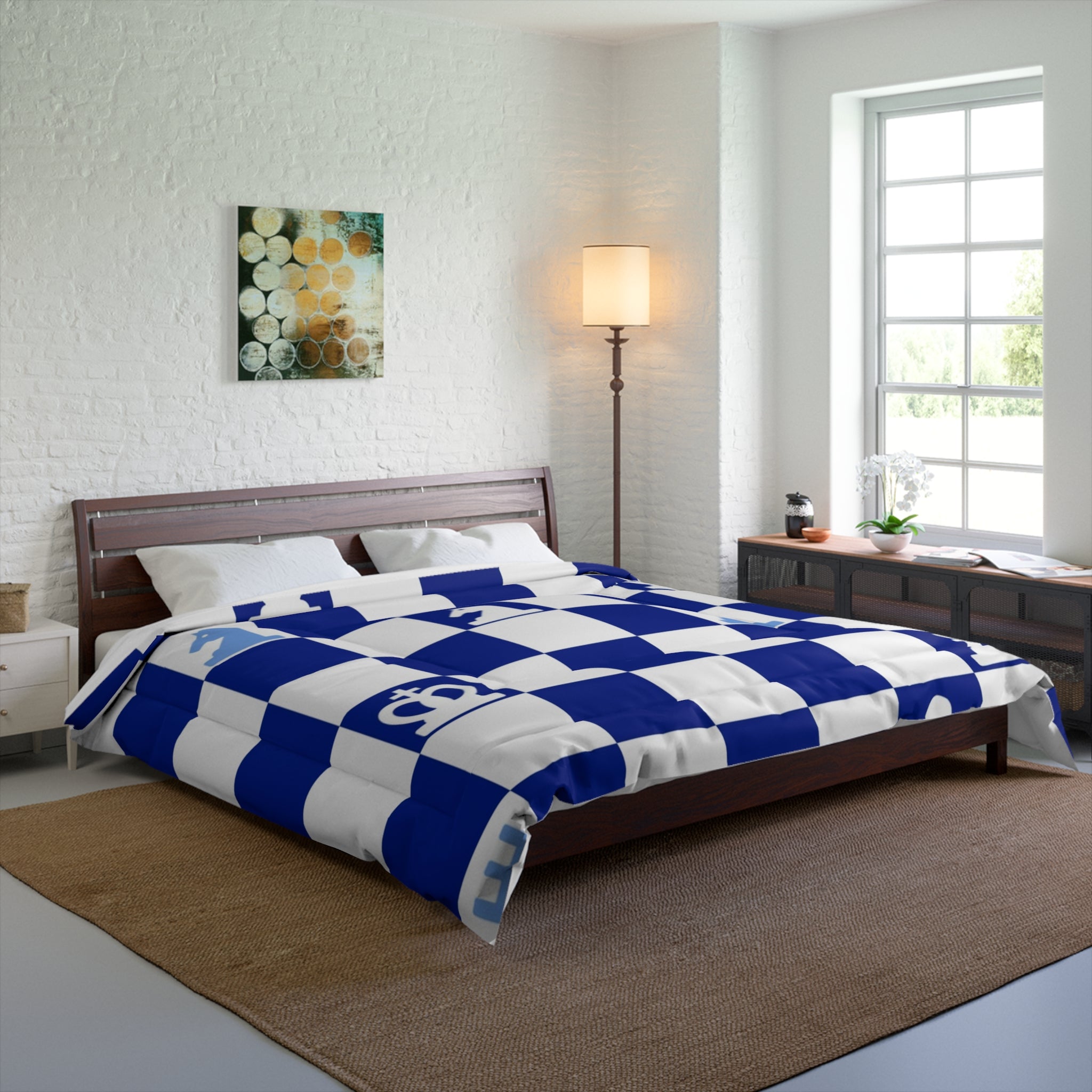 Chessboard Navy Blue Comforter, Artsulli - Art is Long, Life is Short, Home Decor, , , , , , , 