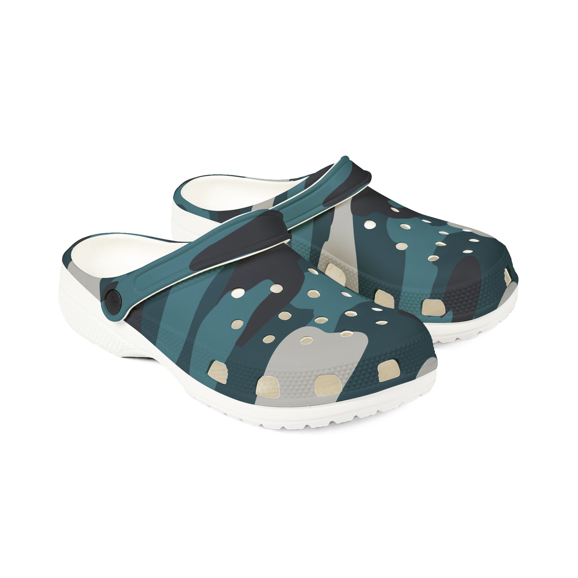 Blue Camouflage EVA Foam Rubber Shoes (AOP), Artsulli - Art is Long, Life is Short, Shoes, , , , , , , 