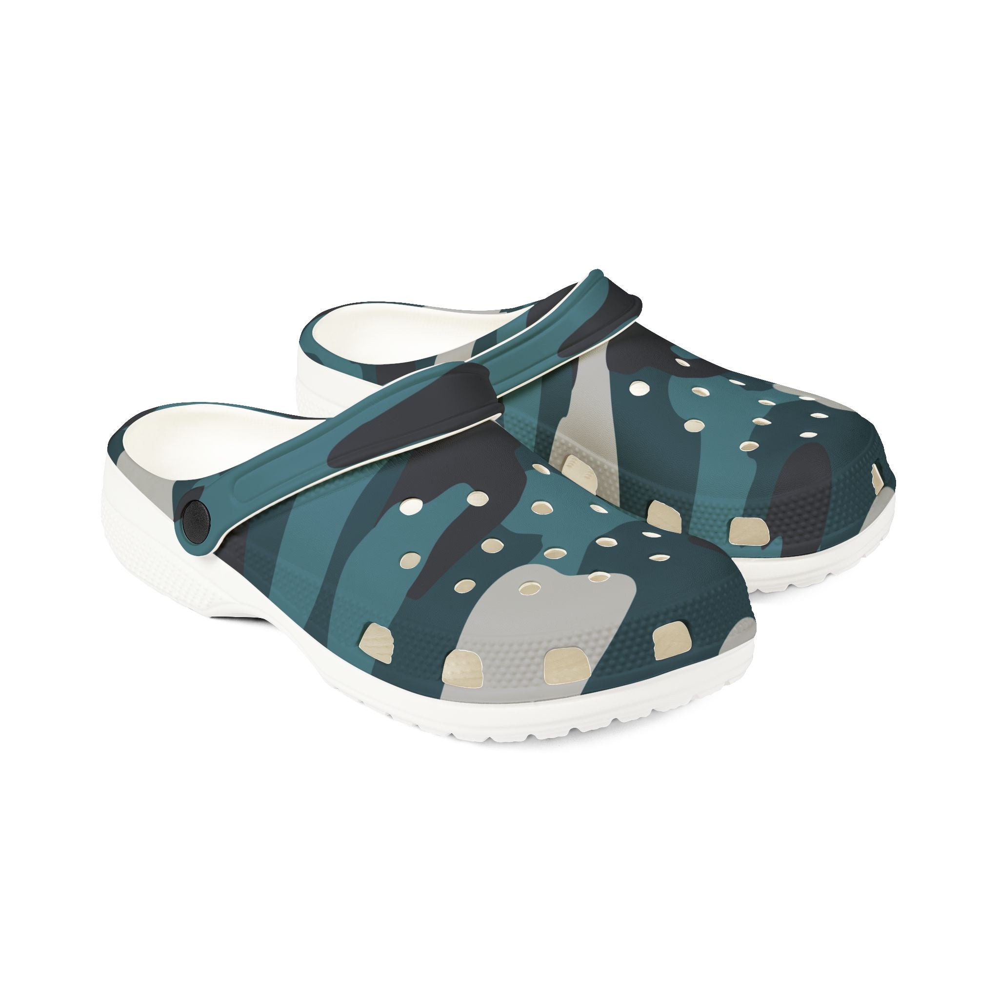 Blue Camouflage EVA Foam Rubber Shoes (AOP), Artsulli - Art is Long, Life is Short, Shoes, , , , , , , 
