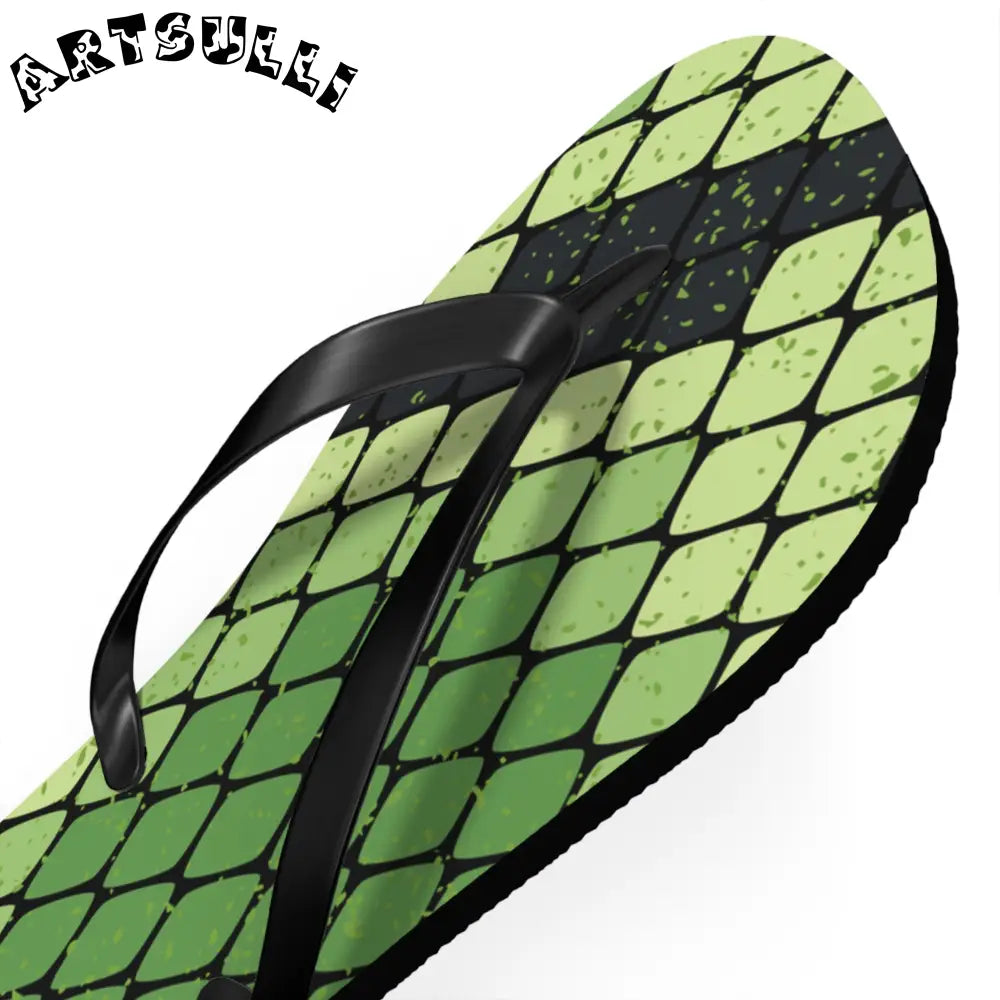 JAKKOUTTHEBXX Snake Skin Green and Black Flip Flops JAKKOUTTHEBXX