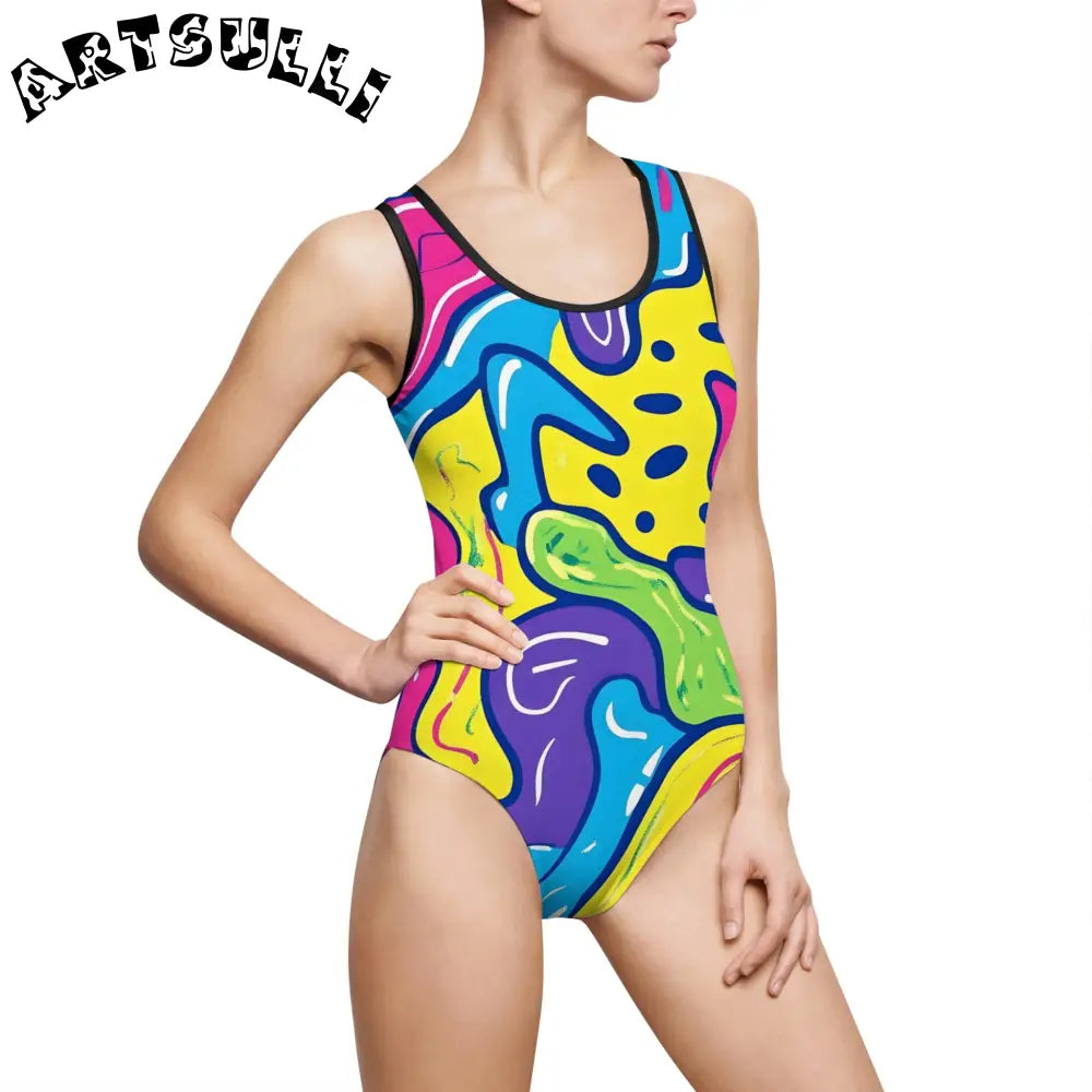 90s Trippy Slime Women's Classic One-Piece Swimsuit (AOP), Artsulli - Art is Long, Life is Short, All Over Prints, Size, XS, Color, Black, , , 19033470042019337912