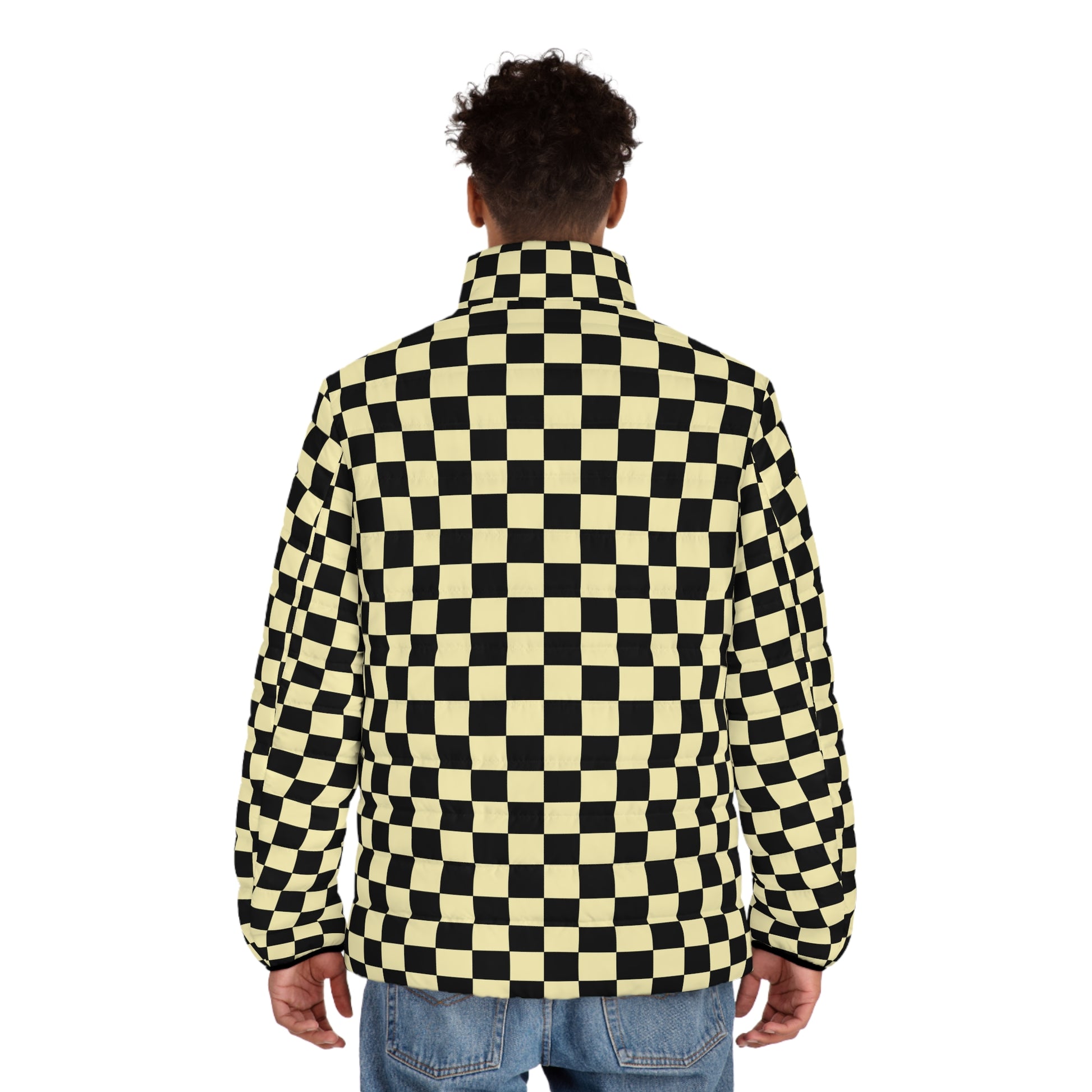 Checkerboard Black and Yellow Men's Puffer Jacket (AOP), Artsulli - Art is Long, Life is Short, All Over Prints, , , , , , , 