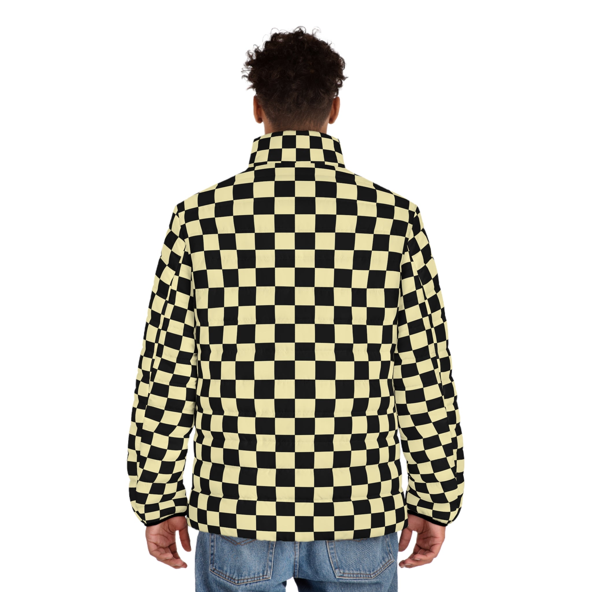 Checkerboard Black and Yellow Men's Puffer Jacket (AOP), Artsulli - Art is Long, Life is Short, All Over Prints, , , , , , , 