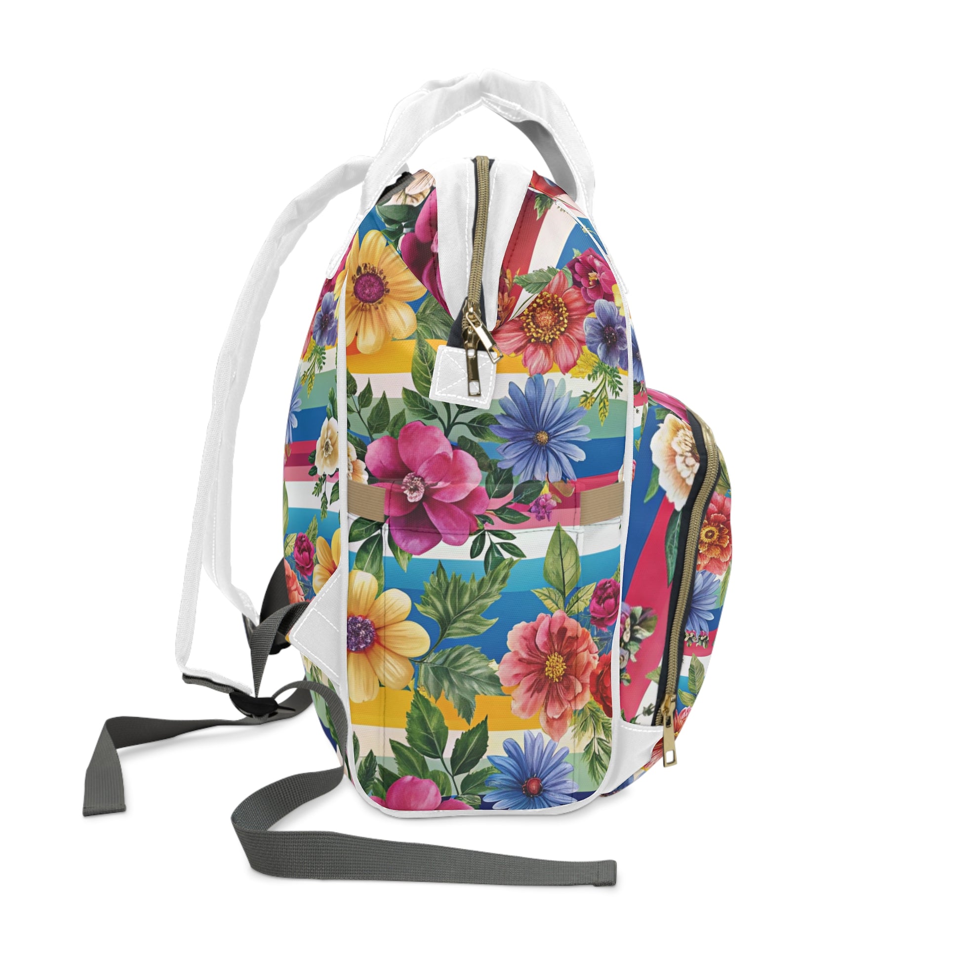 Floral Stripe 4K Multifunctional Diaper Backpack, Artsulli - Art is Long, Life is Short, Bags, , , , , , , 