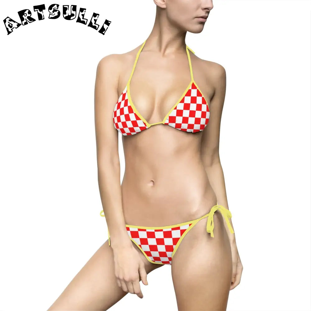JAKKOUTTHEBXX Checkerboard Red and White Women’s Bikini Swimsuit