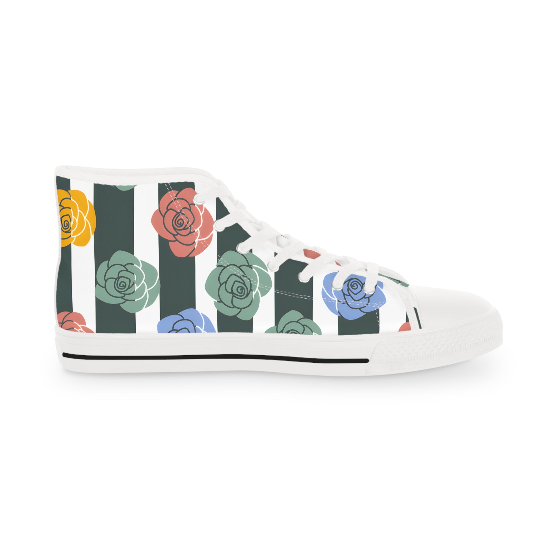 Stripes x Roses Black and White Men's High Top Sneakers, Artsulli - Art is Long, Life is Short, Shoes, , , , , , , 