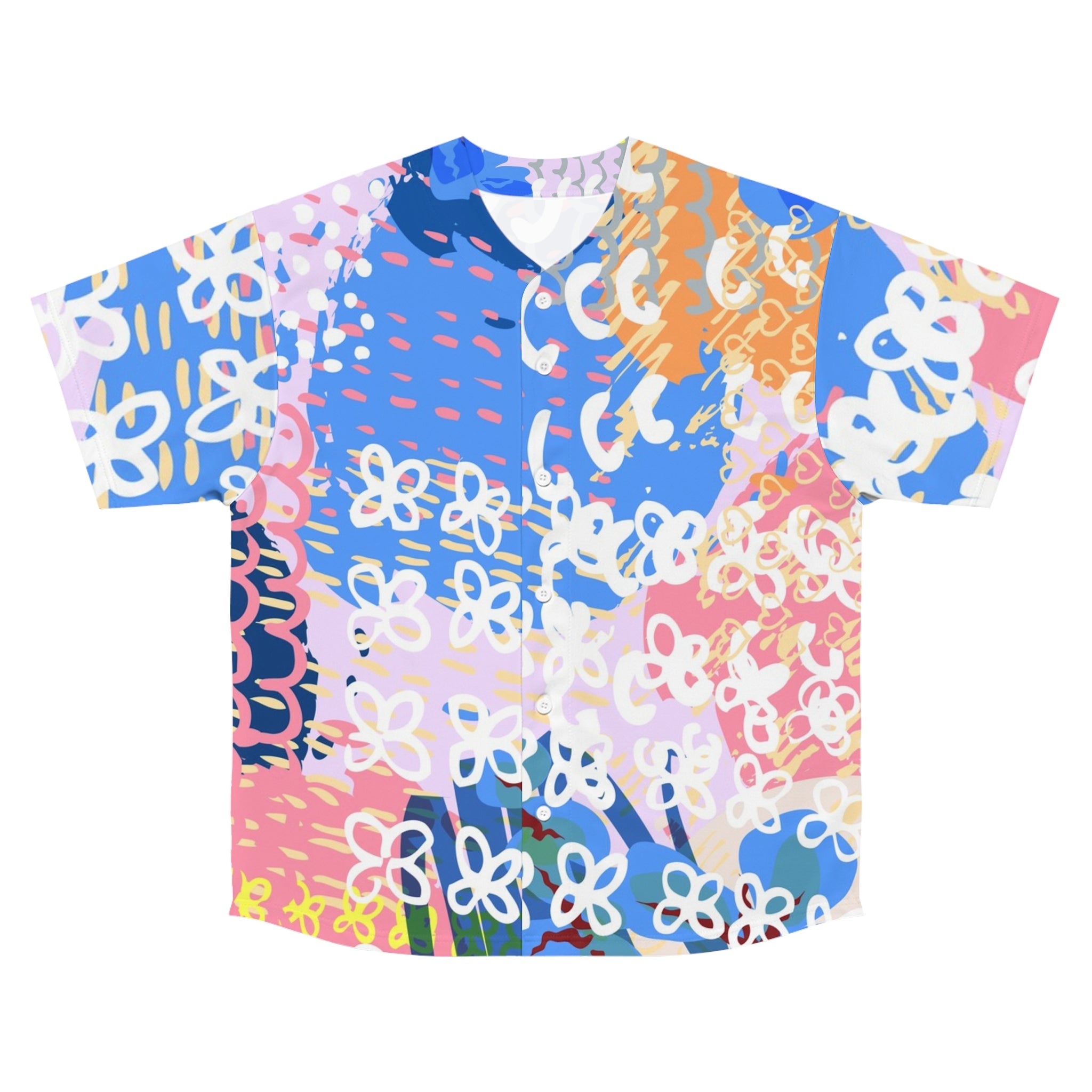 Flowers x Doodles x Hearts Multi-Color Men's Baseball Jersey (AOP), Artsulli - Art is Long, Life is Short, All Over Prints, Size, S, Color, Seam thread color automatically matched to design, , , 16811505240383586208