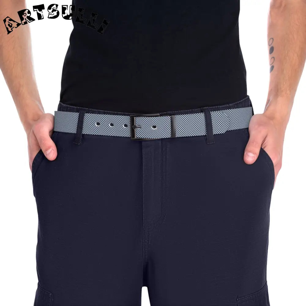 JAKKOUTTHEBXX Checkerboard White and Navy Blue Belt JAKKOUTTHEBXX
