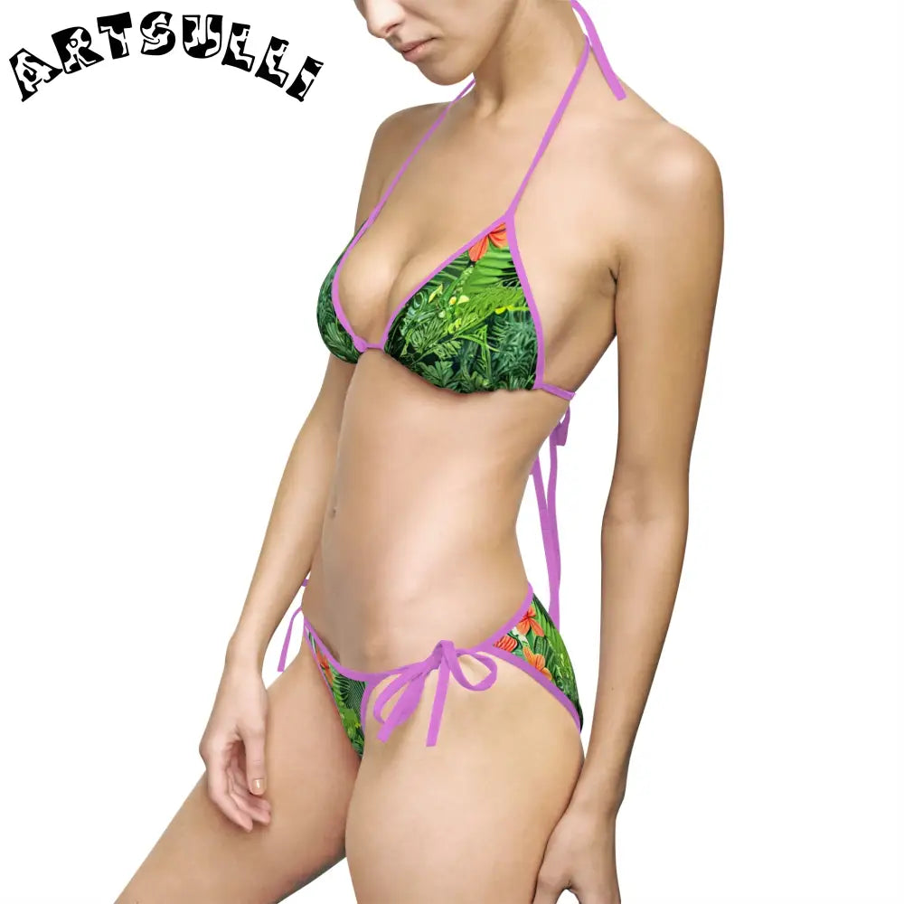 JAKKOUTTHEBXX Tropical Leaf Orange Flower Bikini Swimsuit with White