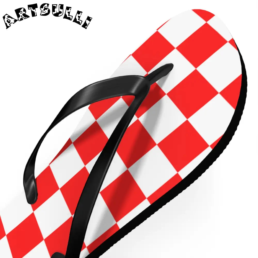 JAKKOUTTHEBXX Checkerboard Red and White Flip Flops JAKKOUTTHEBXX