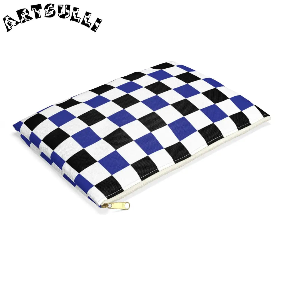 JAKKOUTTHEBXX Checkerboard Blue White and Black Accessory Pouch