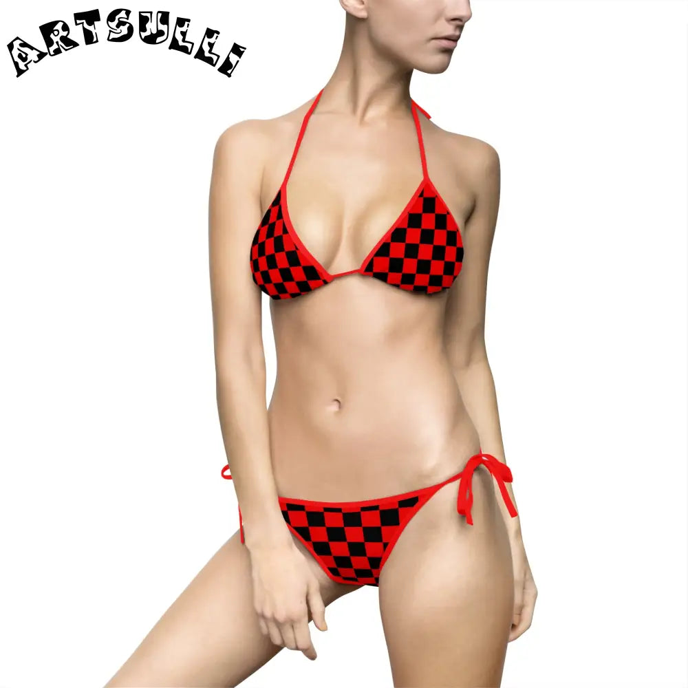 JAKKOUTTHEBXX Checkerboard Red and Black Women’s Bikini Swimsuit
