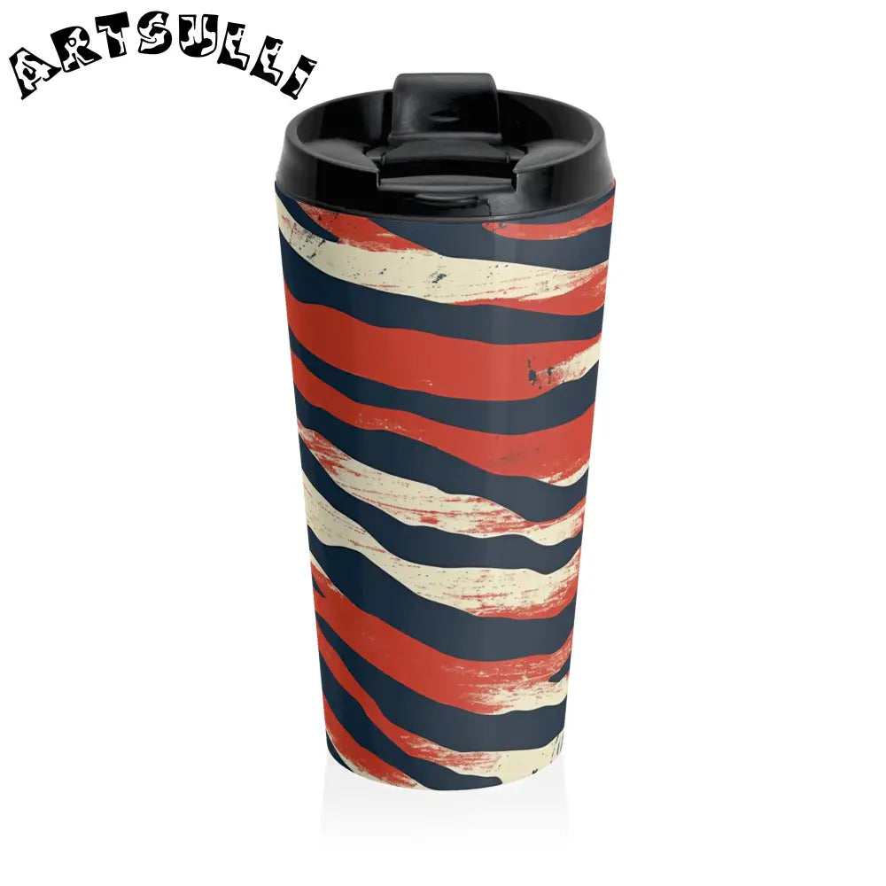 JAKKOUTTHEBXX Abstract Red Blue Cream Striped Stainless Steel Travel