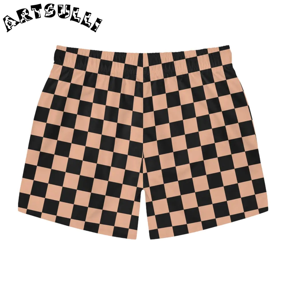 JAKKOUTTHEBXX Checkerboard II Soft Orange and Black Swim Trunks