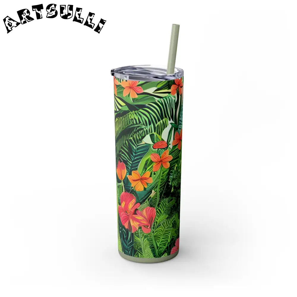 JAKKOUTTHEBXX White Tropical Leaf and Flower Tumbler JAKKOUTTHEBXX