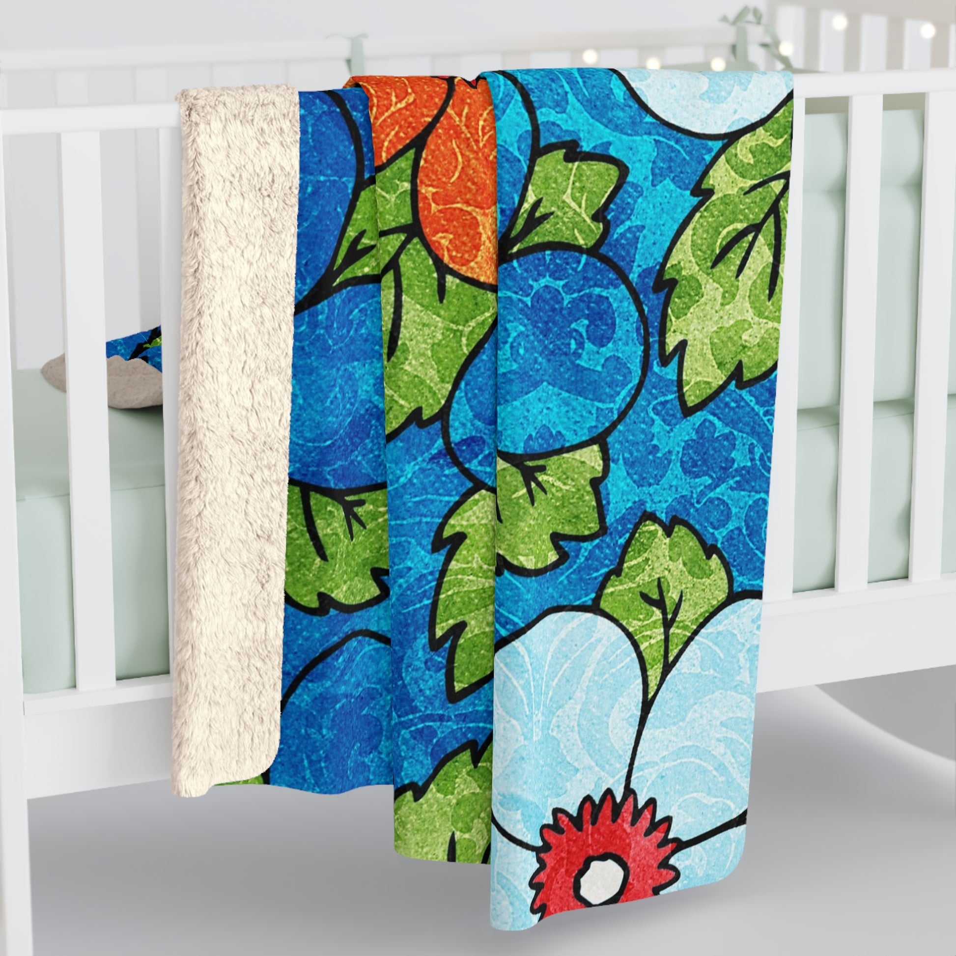 Blue Orange Groovy Sherpa Fleece Blanket, Artsulli - Art is Long, Life is Short, Home Decor, , , , , , , 