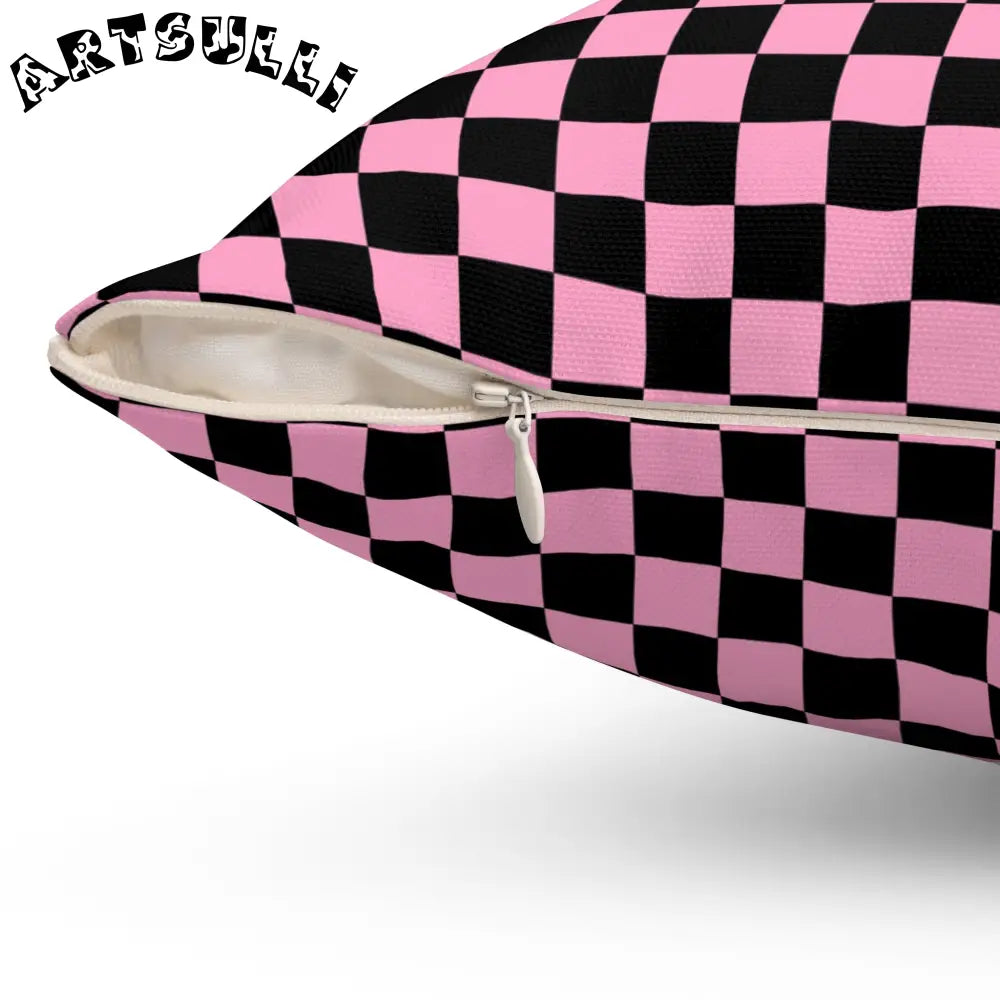JAKKOUTTHEBXX Checkerboard II Black and Pink Spun Polyester Square