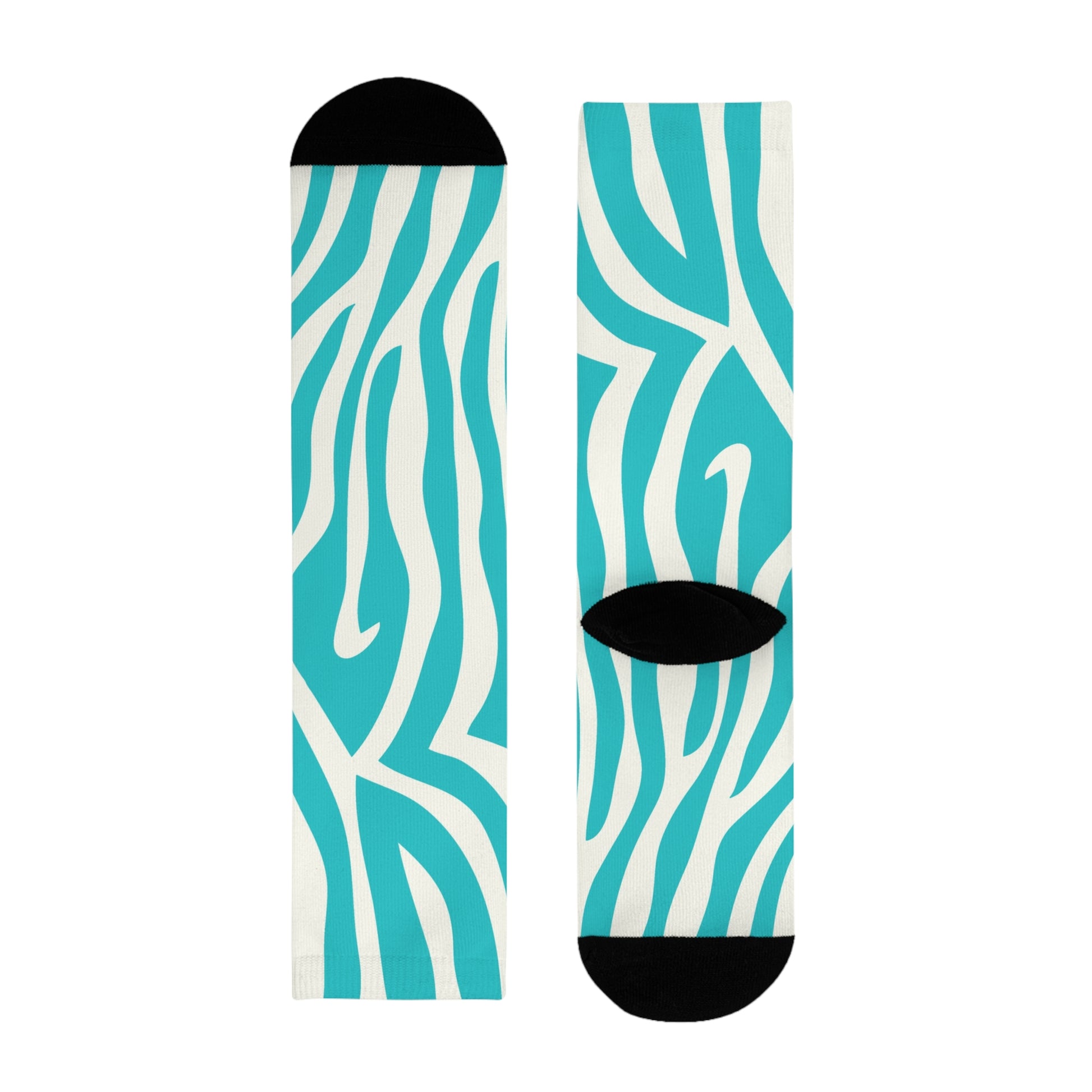 Melting Zebra Stripes Turquoise and White Sublimation Crew Socks (EU), Artsulli - Art is Long, Life is Short, All Over Prints, Size, M, , , , , 73322401940634