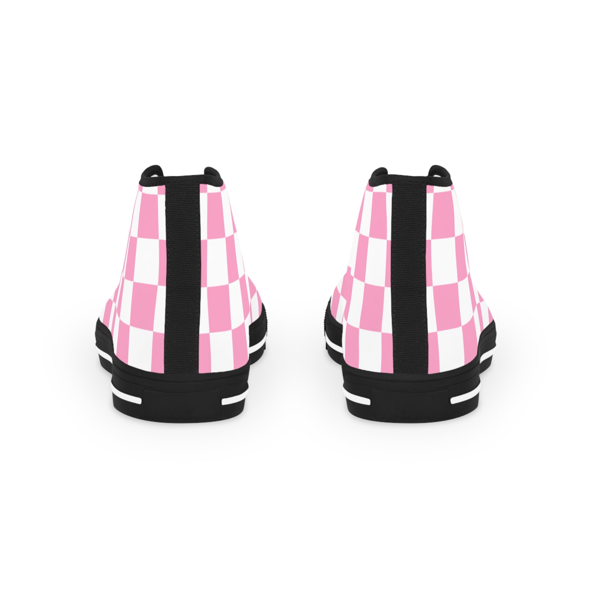 Checkerboard Hot Pink and White Men's High Top Sneakers, Artsulli - Art is Long, Life is Short, Shoes, , , , , , , 